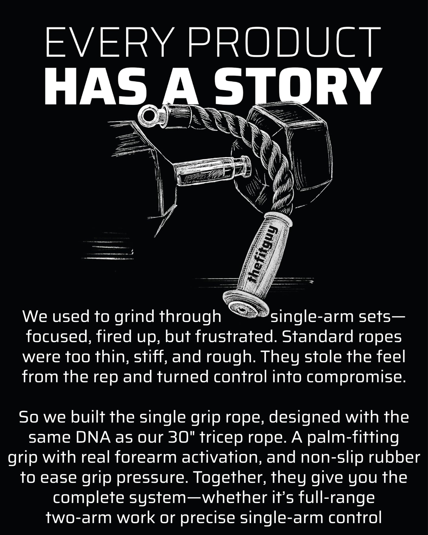 THEFITGUY Ergonomic Grip Single Tricep Rope Cable Attachment, 16.5” Length, Comfort Nonslip, Reducing Wrist Pressure & Rubs, Easy to Clean, Gym Pull Machine Accessory for Cable Machines and Smart Gyms