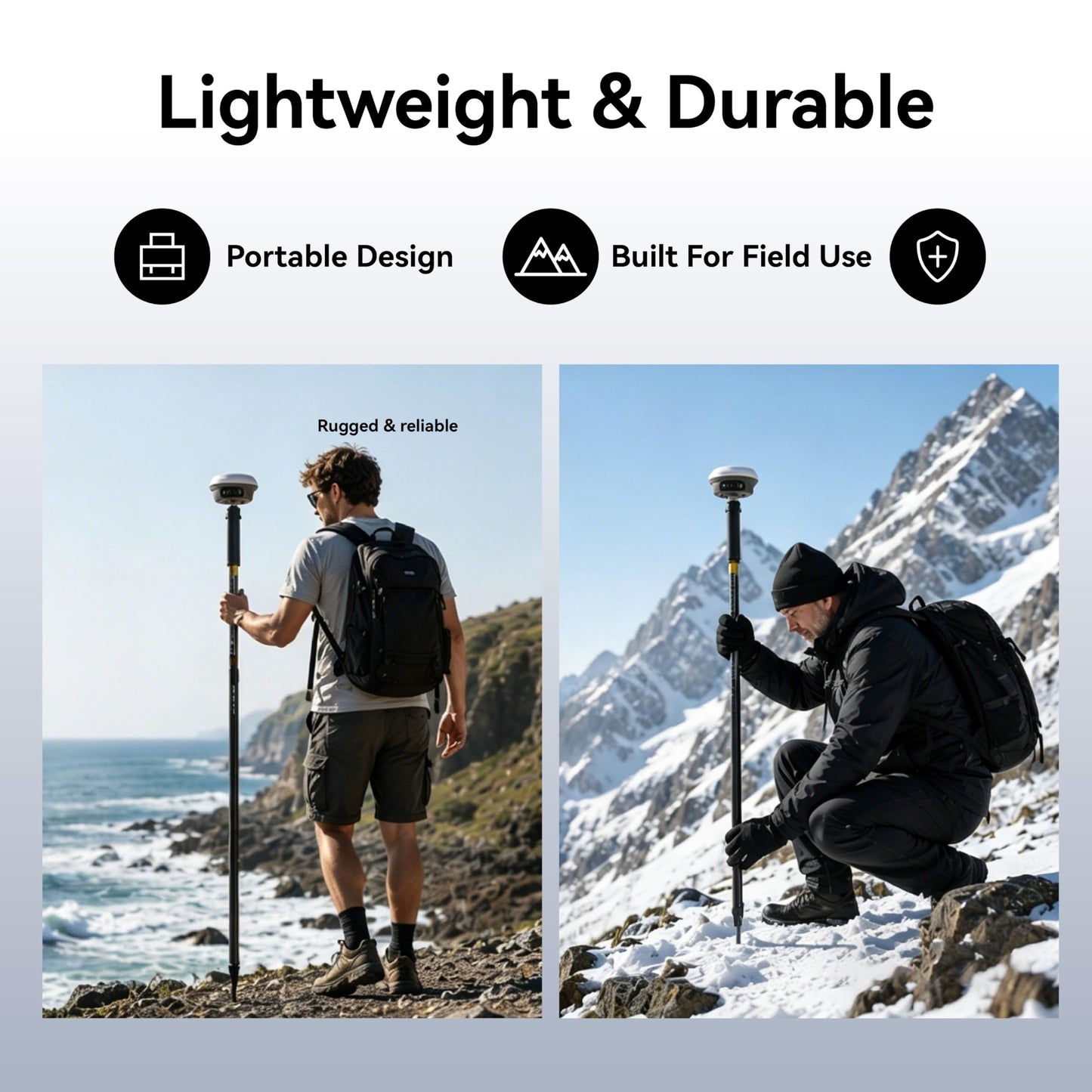 Self-Locking Survey Pole, Carbon Fiber & Aluminum Lightweight GPS Rover Pole, 5/8" Thread, Adjustable Height 125-200 cm (49-79"), Compatible with DJI, SingularXYZ & Most RTK Rover Systems