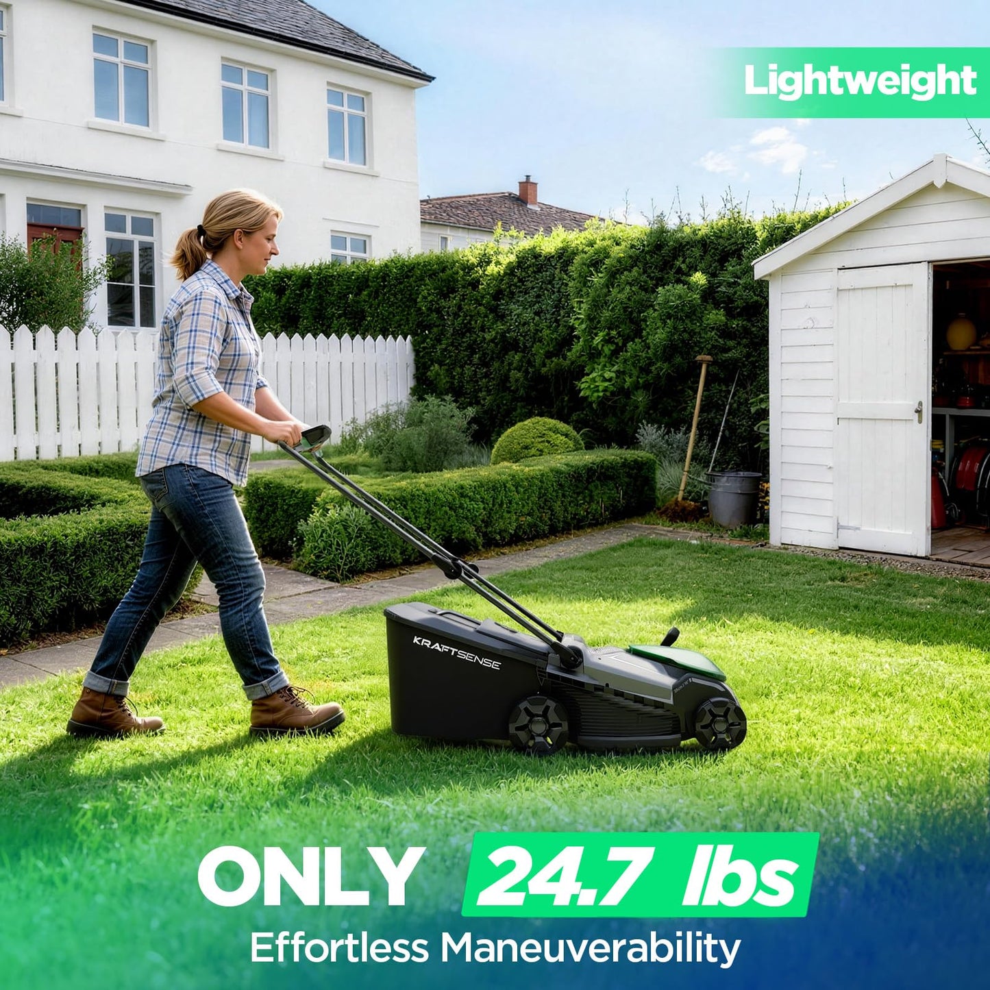Kraftsense 16" Electric Lawn Mower, 40V Cordless Lawn Mower with 2x5.0Ah Batteries & Charger, Brushless Motor, 2-in-1 Mulching & Bagging, 6-Position Height Adjustment, for Small to Medium Yards