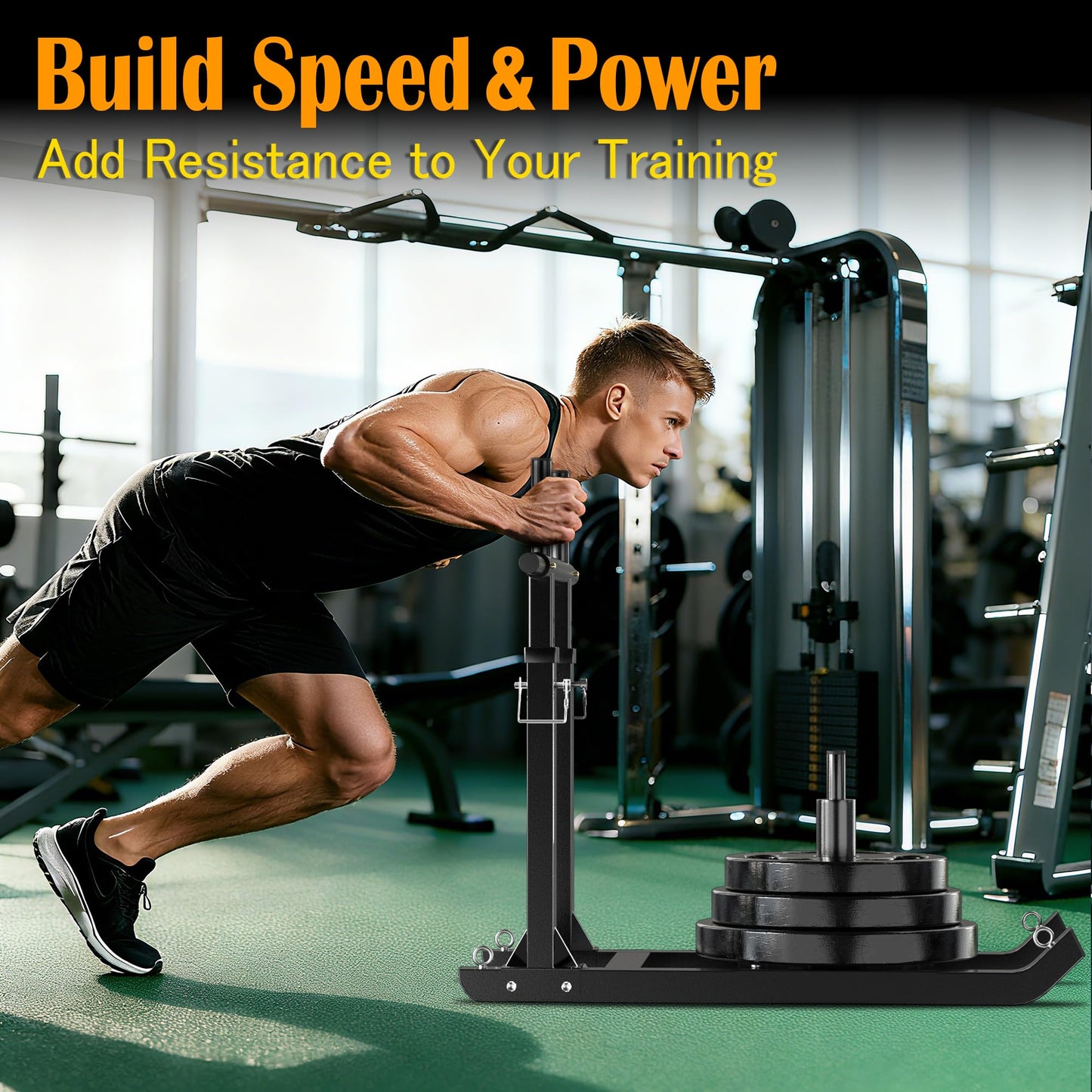 GanFindX Adjustable Weight Sled with Straight Handlebar for Push & Pull Training, Heavy Duty Fitness Sled with 5 Height Levels, Strength Speed Trainer, Fits 1"&2" Plates