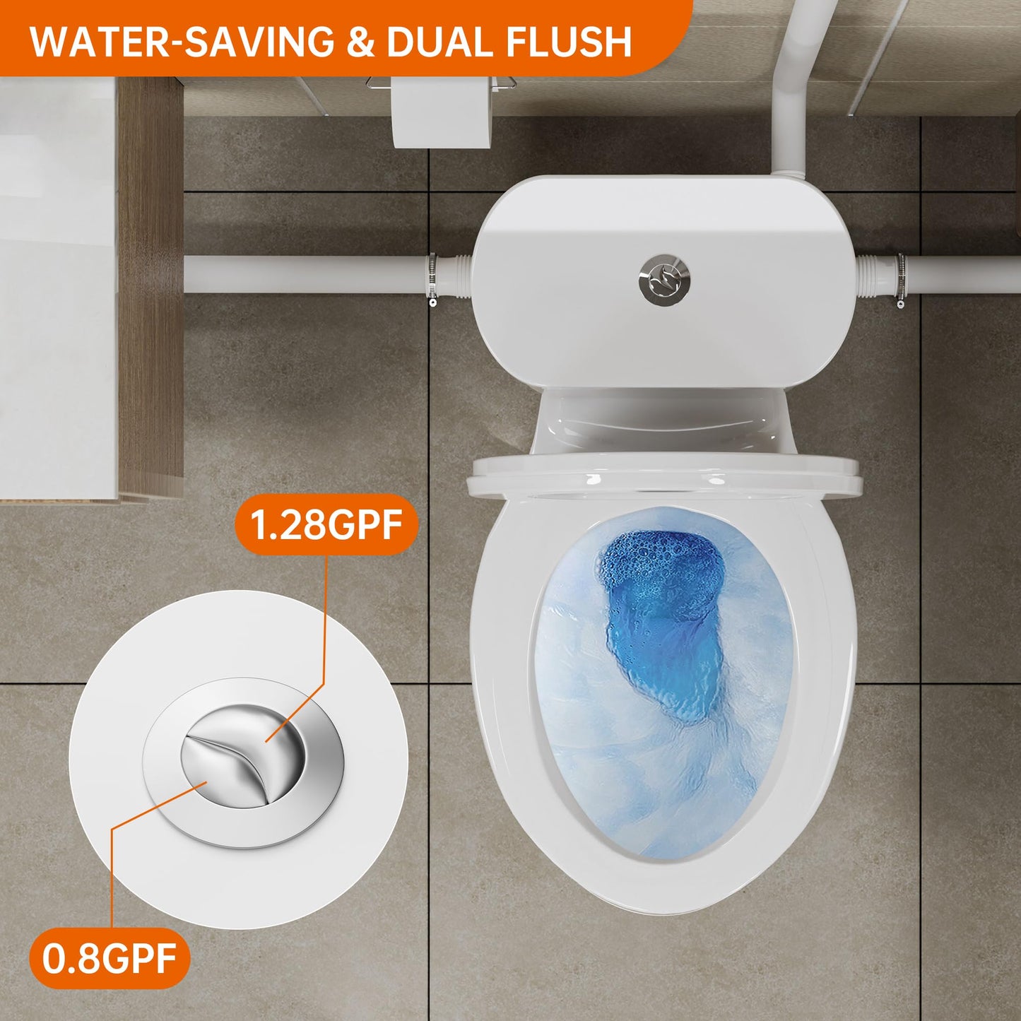 SUPERFLO Upflush Toilet for Basement with 600W Macerating Toilet System & Silent Toilet Pump for Macerator Toliet, Sink & Tub（Include Extension Pipe）