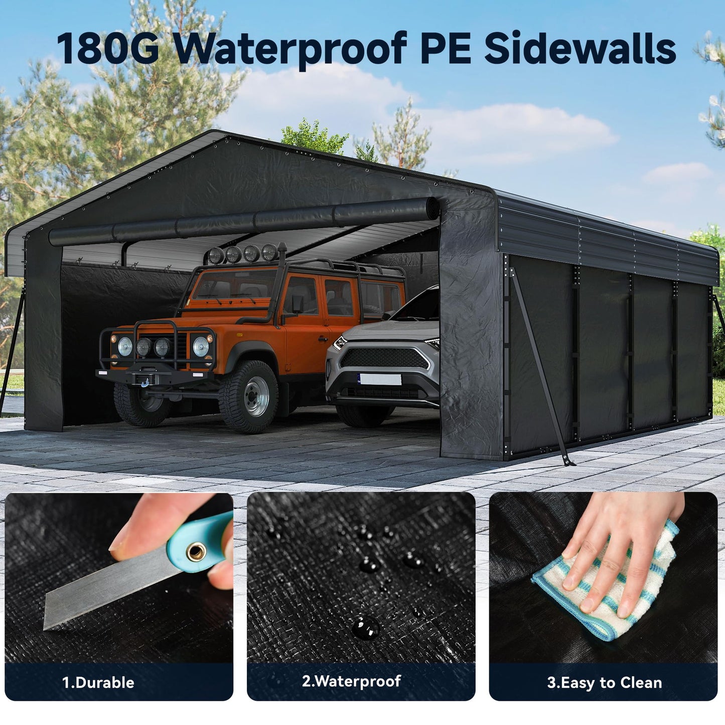 Real Relax 20x20FT Heavy Duty Metal Carport, All-Weather Galvanized Steel Enclosed Car Canopy with Roll-Up Door, Reinforced Base for 2 Cars, Trucks, Boat, Gray