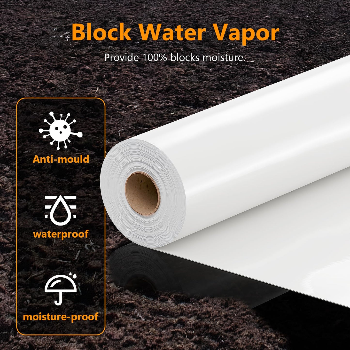 Crawl Space Vapor Barrier, 10mil Film, 10'x65', White Plastic Sheeting - Thick Plastic Sheeting, Heavy Duty Polyethylene Film, Drop Cloth Vapor Barrier Covering for Crawl Space, Garden, Basement