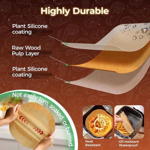 **Air Fryer Liners | 150 Pcs Unbleached Parchment Paper - Non-Stick & Waterproof for 5-8 QT Baskets**