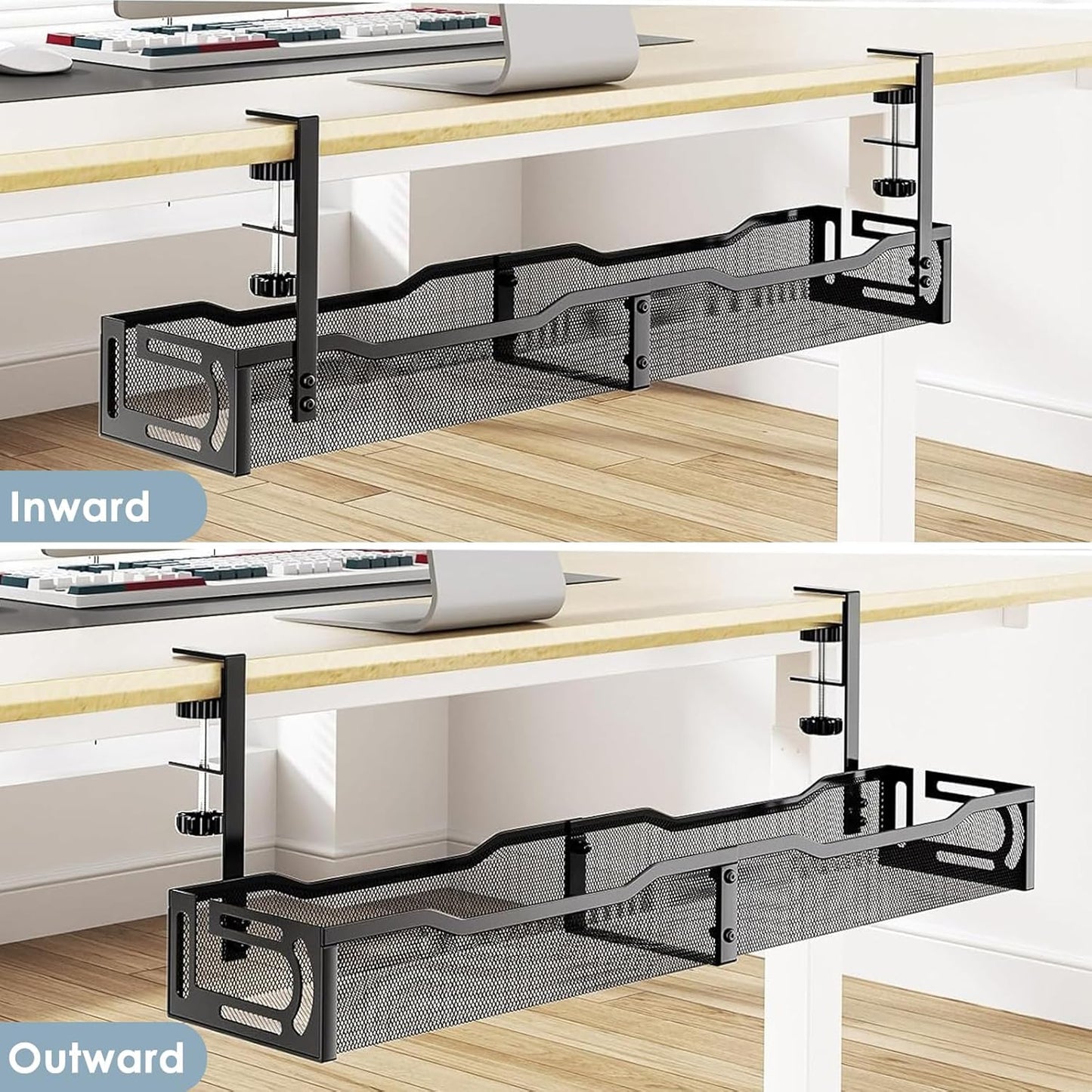 Mzmaxy 25'' Cable Management, Cable Management Under Desk No Drill, Metal Cord Organizer with Clamp for Standing Desk