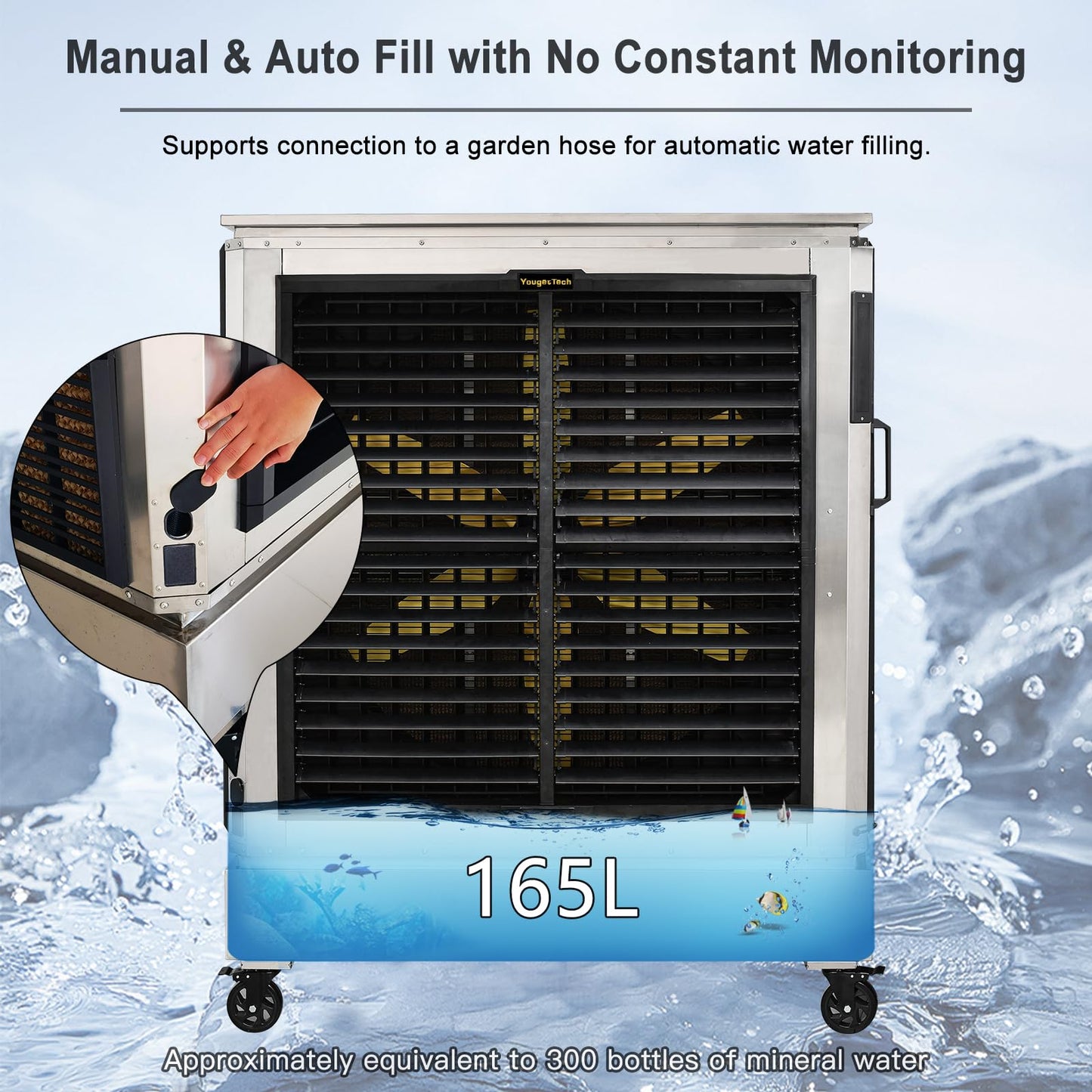 YougetTech 18000 CFM Industrial Swamp Cooler, 43.6Gal Stainless Steel Evaporative Air Cooler, 7‑Speed Oscillating Fan for Warehouse Factory Workshop