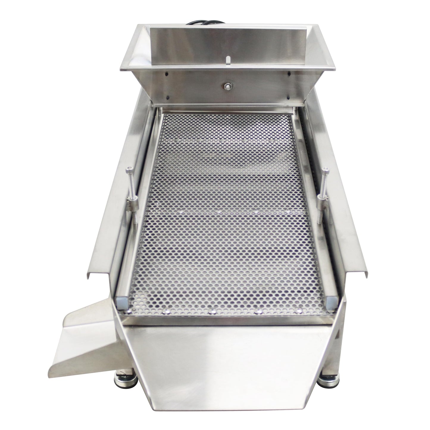 TECHTONGDA Straight Vibrating Sieve Screen Shaker Electric Linear Sifter Machine Stainless Steel One Layer Two Motors 4mm Round Hole Screen Size 11.8×31.5inch 110V