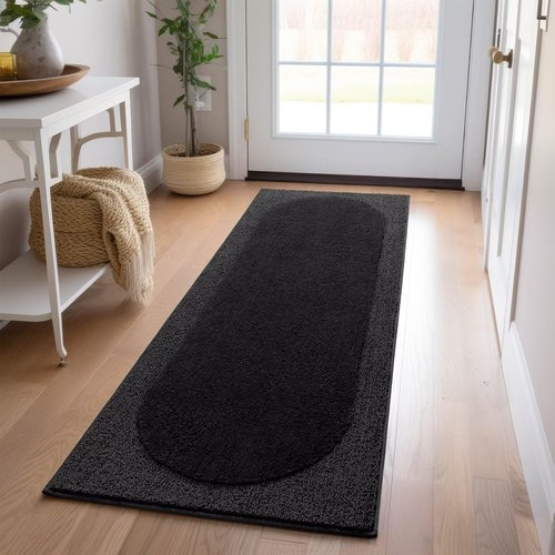 DEXDE Black Bathroom Runner 24"x60" - Ultra Soft Shaggy Long Bath Mat, Non-Slip Absorbent Plush Microfiber Rug for Bathroom Floor & Hallway, Machine Washable