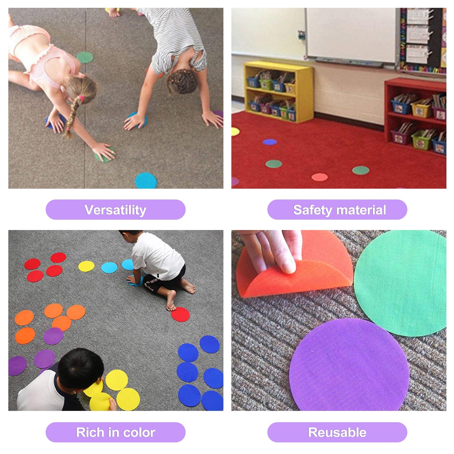 ZeriLion 30 Pack Poly Spots Markers 4" - Floor Dots Rubber Circles for Gym Classroom Kids Carpet Spots Sit Spots - Spot Markers for Classroom Rug