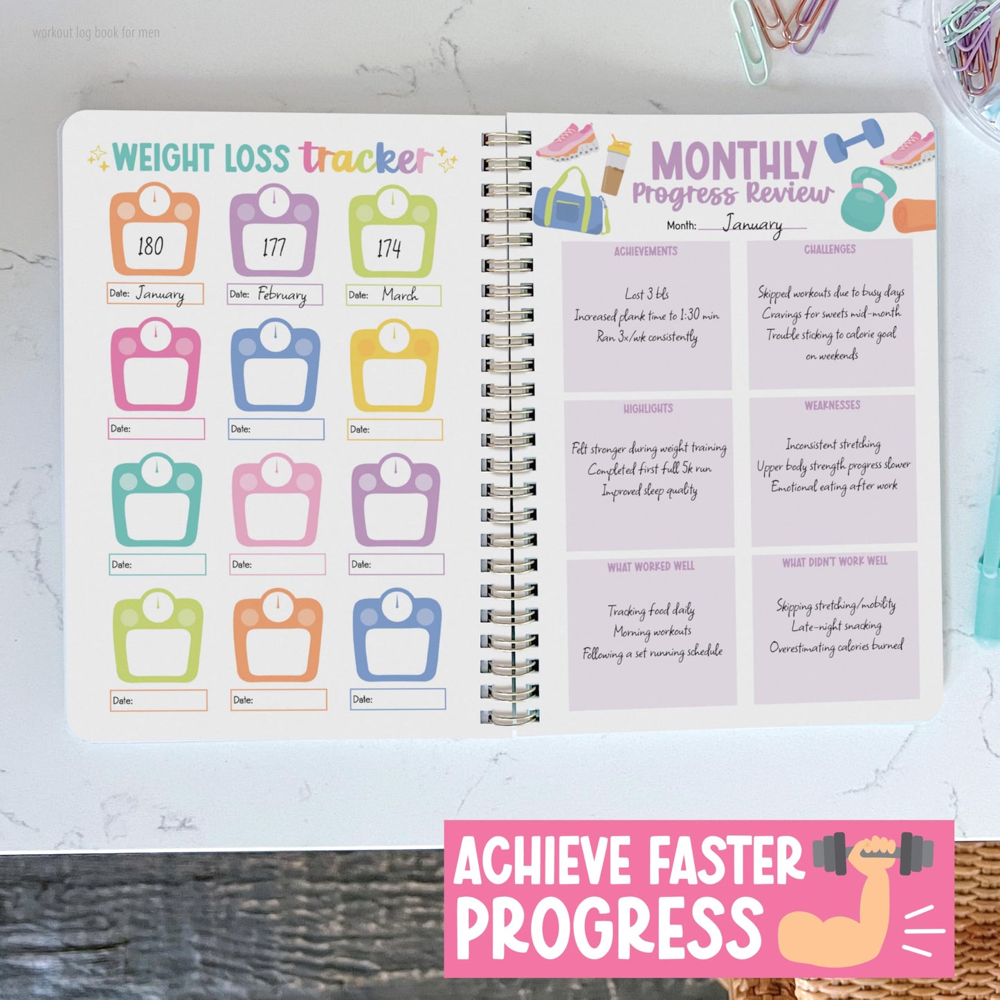 Hadley Designs Fitness Journal for Women - Workout Journal for Women, Fitness Planner for Woman, Workout Log Book, Undated Gym Journals & Exercise Journals, Health Notebook, Graduation 2026 Gifts