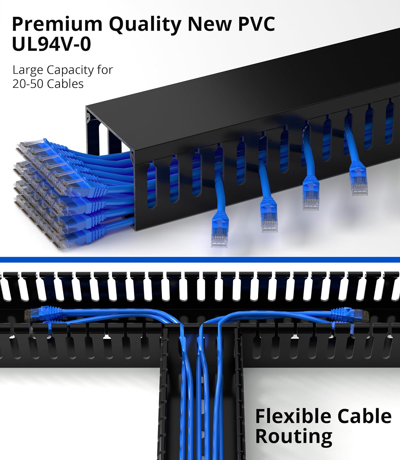 ZhiYo H2in W2.4in 95in (4X L23.6in) x Professional Server Rack Cable Management Raceway, Cable Raceway Kit