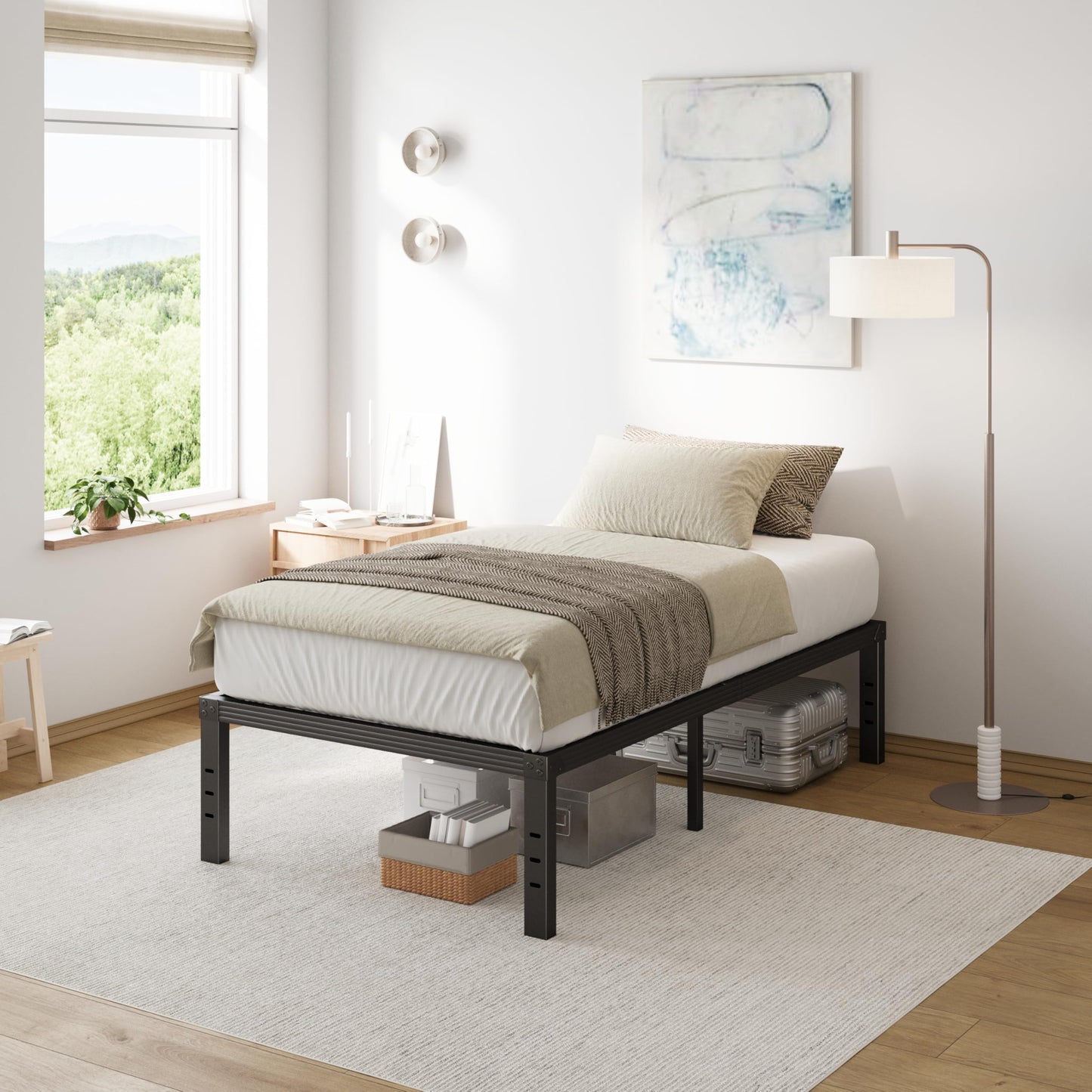 COMASACH Twin Size Bed Frame 16" Tall Heavy Duty, Metal Platform Bed Frame,Sturdy Steel Frame,No Box Spring Needed,Noise-Free,Easy Assembly