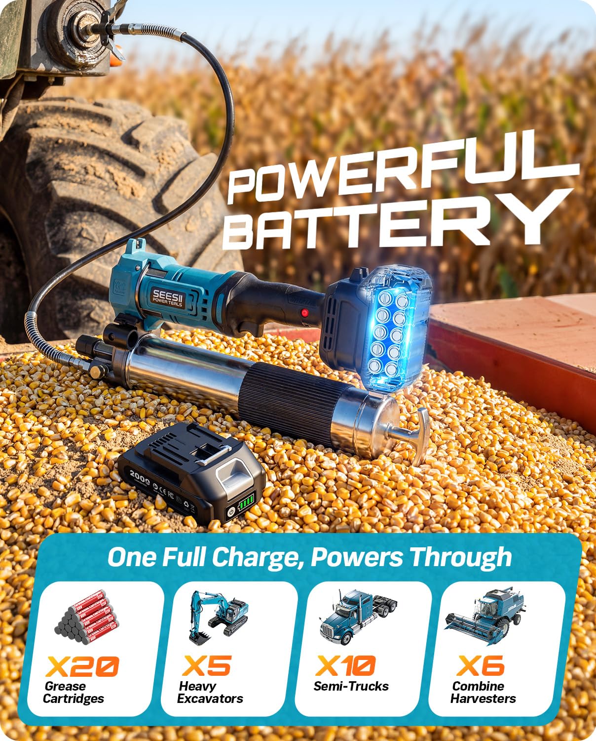 Seesii Electric Cordless Battery Grease Gun -10000 PSI with Quick-Release Coupler, 6.4 oz/min, 39.4" Flex Hose & 2 Batteries, Grease Guns for Truck, Car, Tractor,2026 Upgraded