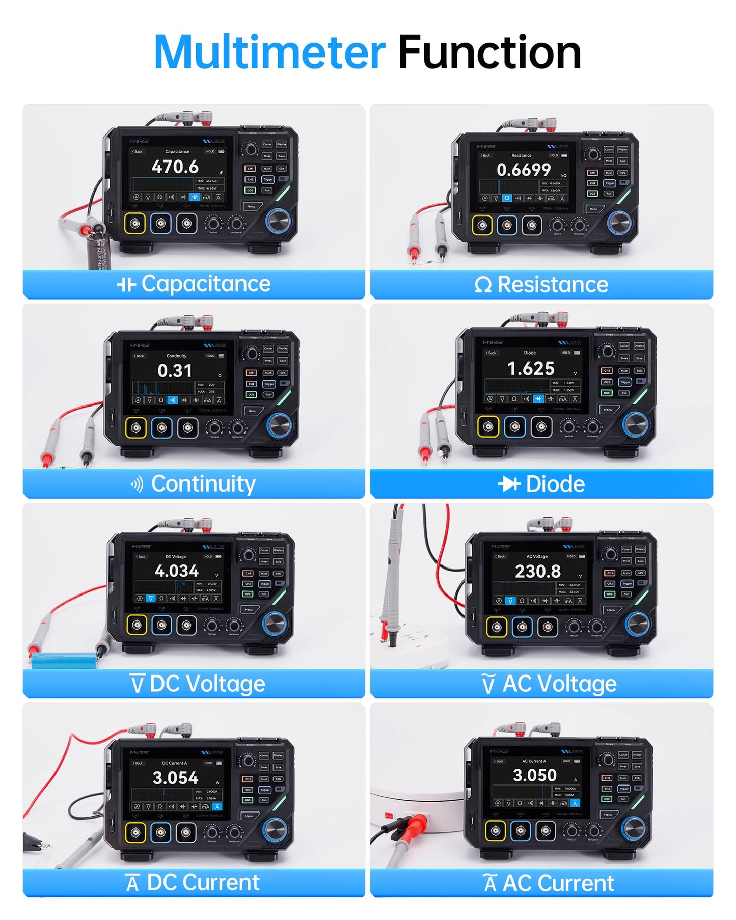 FNIRSI 2D15P 100MHz Digital Oscilloscope Multimeter DDS Signal Generator 3 in 1, 2CH Automotive Oscilloscope Multimeter 19,999 TRMS Counts, 500MS/s Sampling, 4.3'' Touch Screen