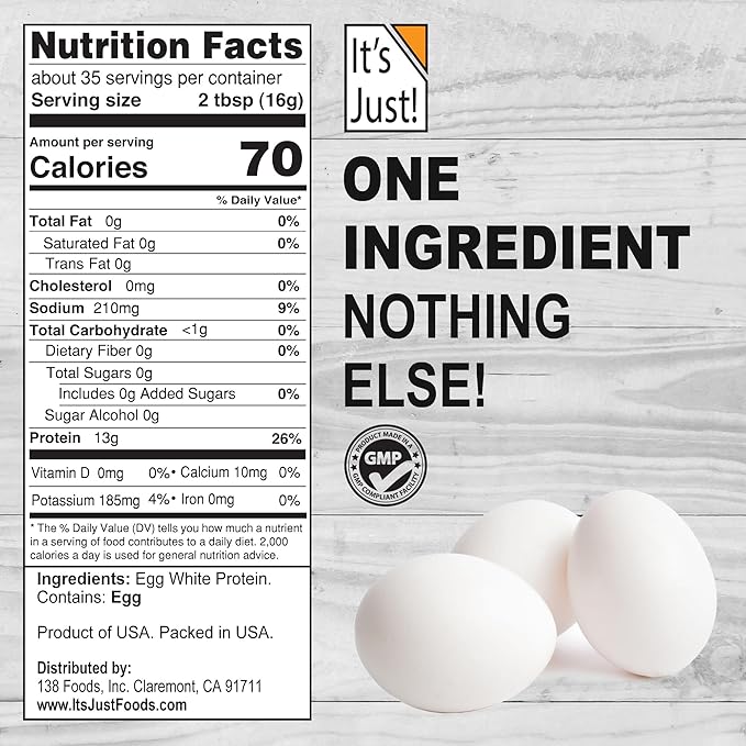 It's Just! - Egg White Protein Powder, Made in USA from Cage-Free Eggs, Dried Egg Whites, Unflavored (5lb)