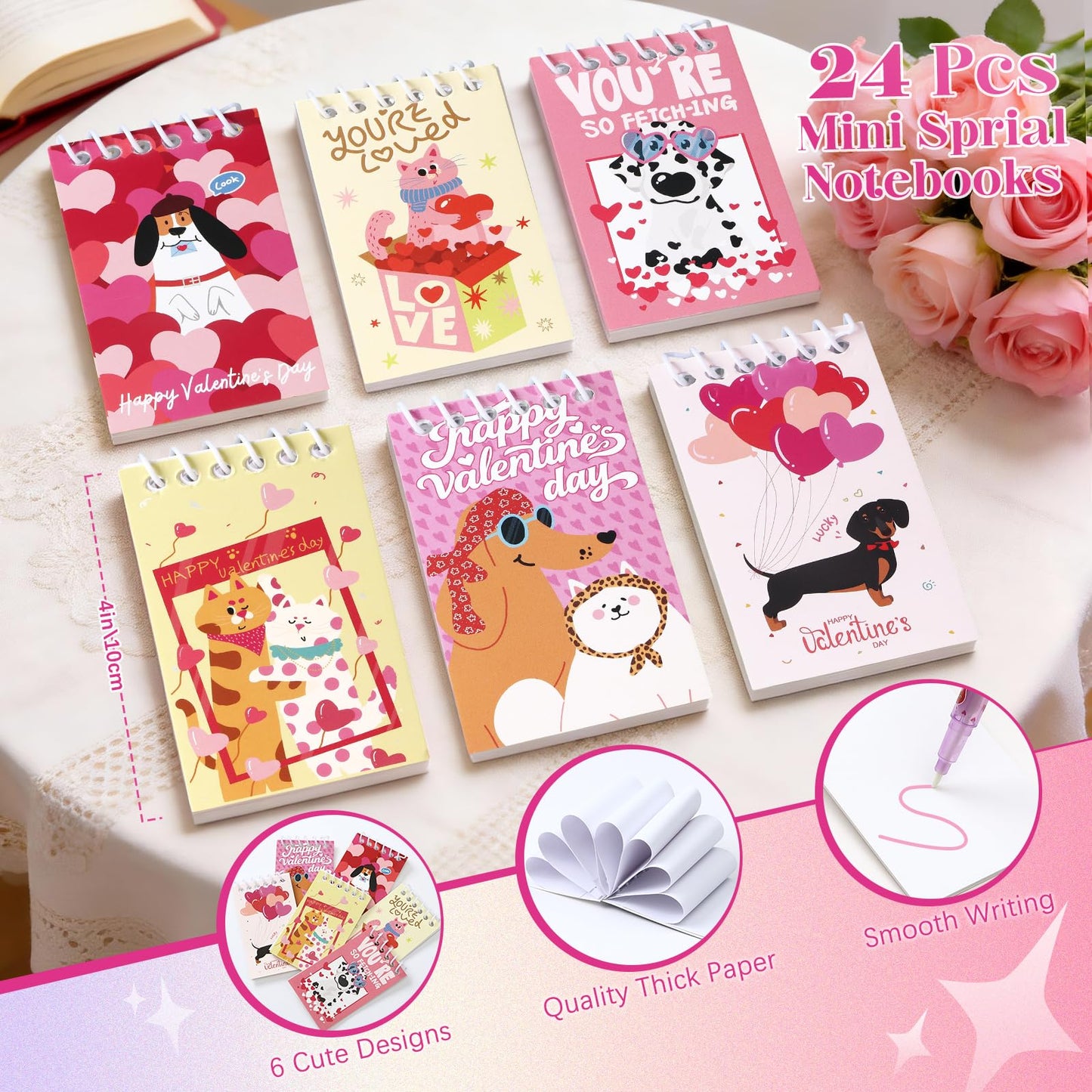 SNLN Valentines Party Favors Valentines Day Gifts for Kids Classroom, 24 Pack Invisible Ink Pen Notebook Stamp Sticker Boys Girls School Classroom Exchange Gifts Birthday Goodie Bags Stuffers - Pet
