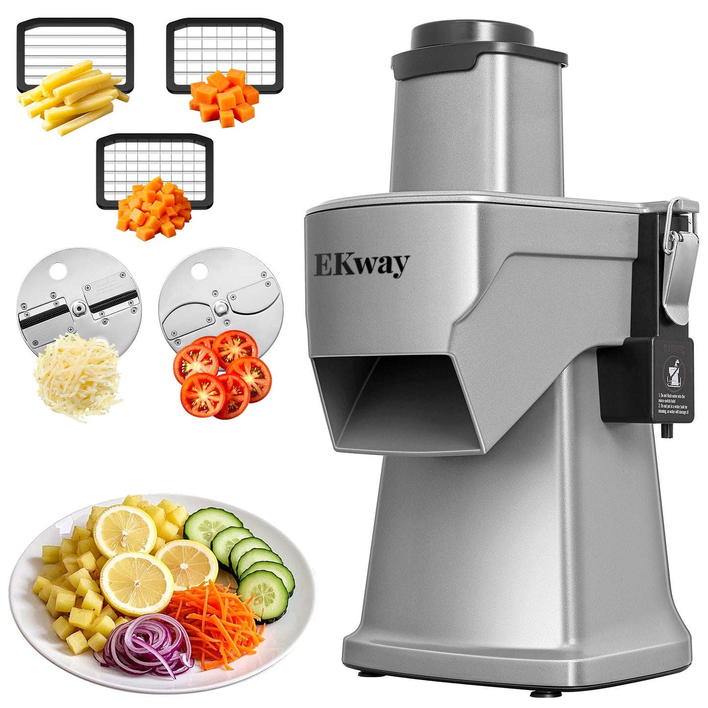 EKway Commercial Vegetable Chopper 4 in 1 Vegetable Slicer Food Processor for Slicing Shredding Dicing and Slitting, with Cut-Resistant Gloves, for Commercial and Home Use 200W 110V