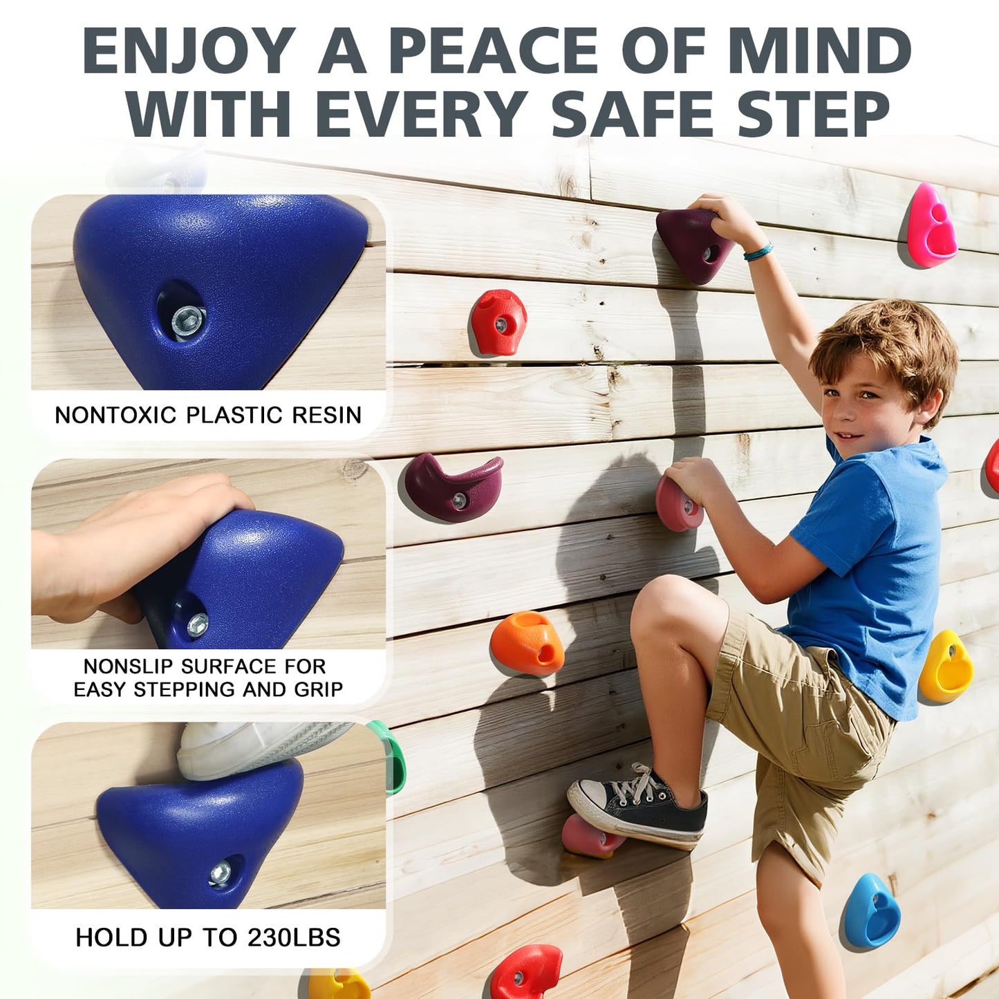 TOPNEW 32 Rock Climbing Holds Multi Size for Kids, Adult Rock Wall Holds Climbing Rock Wall Grips for Indoor and Outdoor Playground Play Set - Includes 2 Inch Mounting Hardware