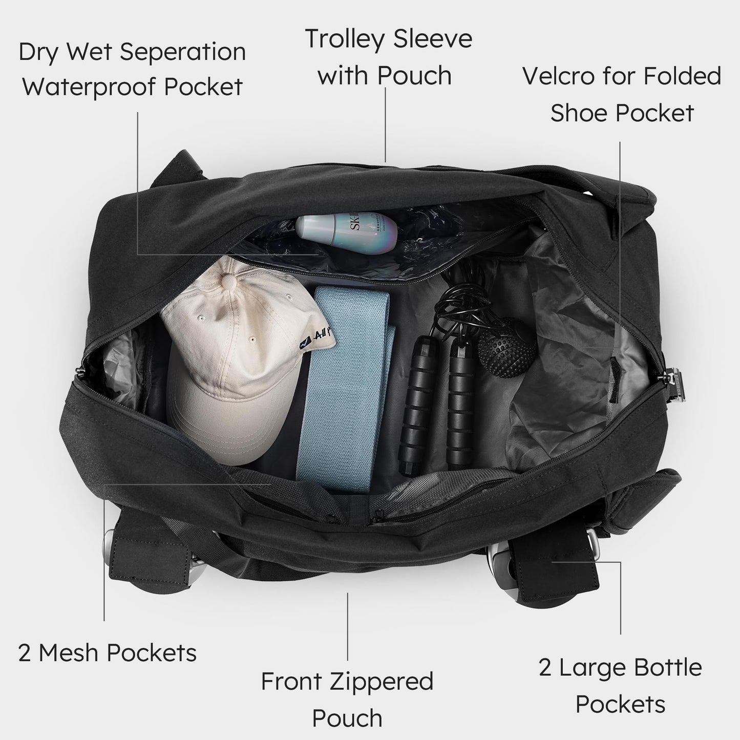 Kookoomia Gym Bag for Men with 2 Upgraded Bottle Holders Convertible Duffle Bag and Gym Backpack Waterproof Sports Bags with Shoes Compartment and Wet Pocket - Black