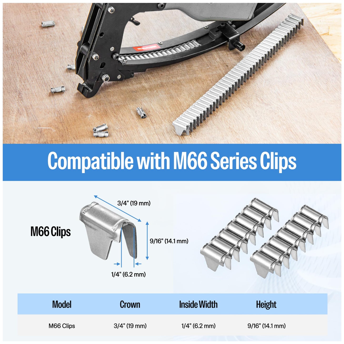 meite M66B Pneumatic Clinching Clipper 3/4 Inch Crown Clinch Clip Gun for Spring Mattress, Car Seats, Wire Cages