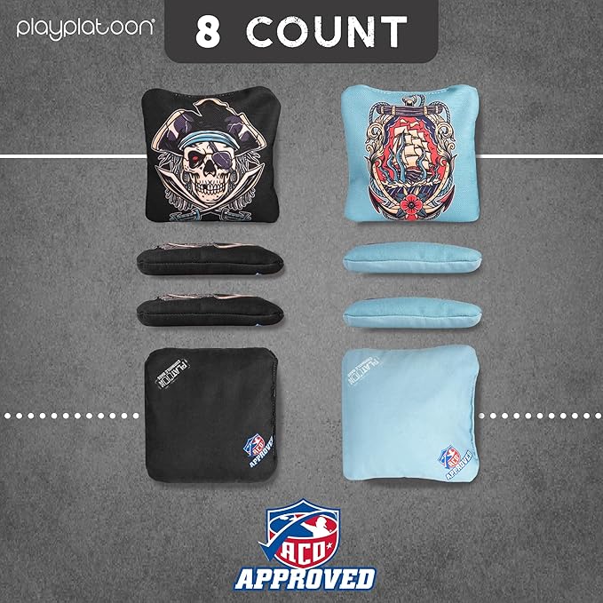 Play Platoon Cornhole Bags Set of 8 Regulation Professional Corn Hole Bean Bags ACO Approved, Competition Weight, Slick and Stick