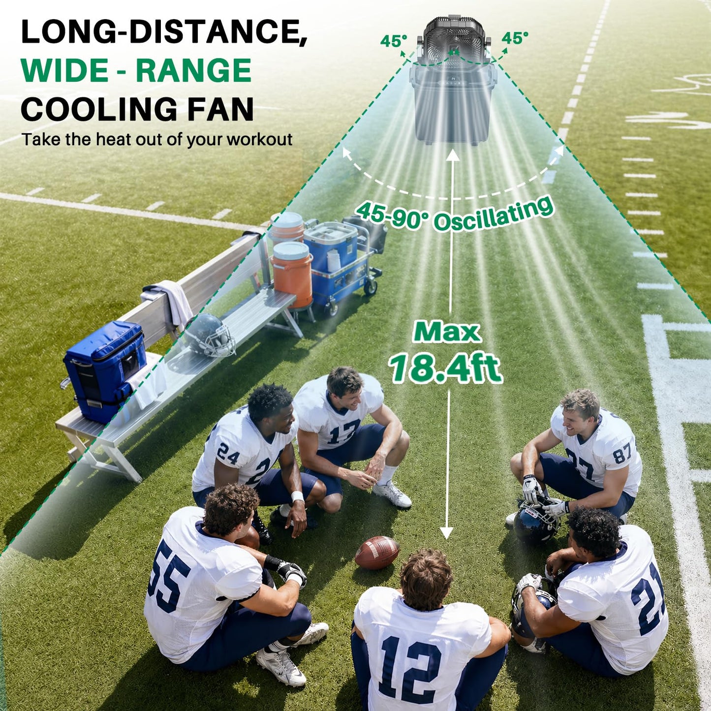 Ausic 12" 20L Portable Misting Fan, 30000mAh Fast Rechargeable Battery Water Cooling Fan, Oscillating Outdoor Fans with Adapter, LED Light, Timer, Caster, for Patios/Camping/Beach Summer Essentials