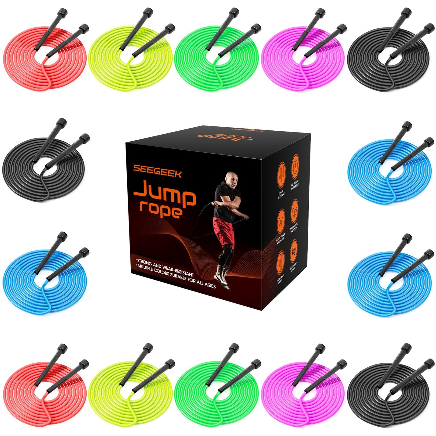 HELLOBOZS 14 Pack Adjustable PVC Jump Rope for Cardio Fitness - Versatile Jump Rope for Kids Women Men Christmas Gift -Tangle-Free for Keeping Fit, Training, Workout