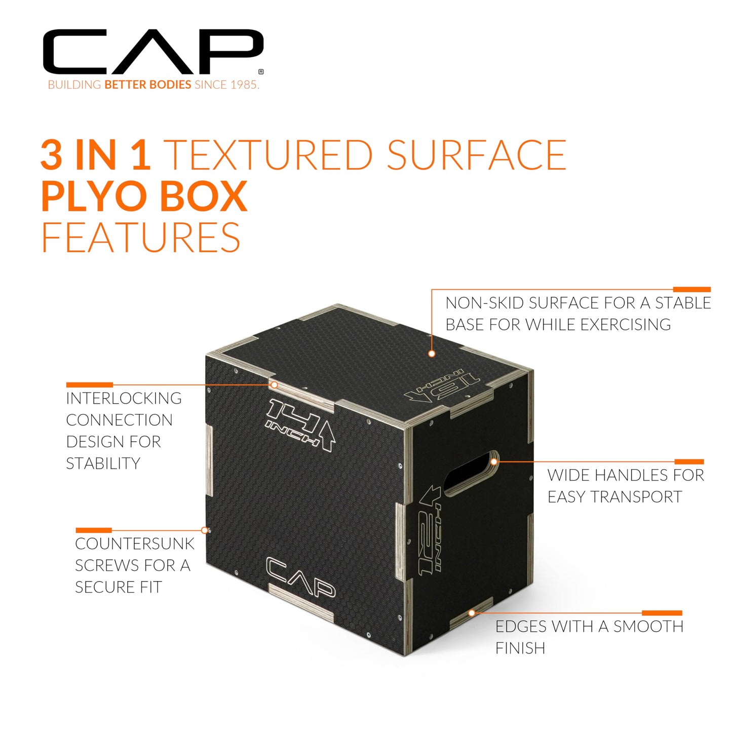 CAP Barbell 3-in-1 Rubber Textured Plyometric Box 16in x 14in x 12in