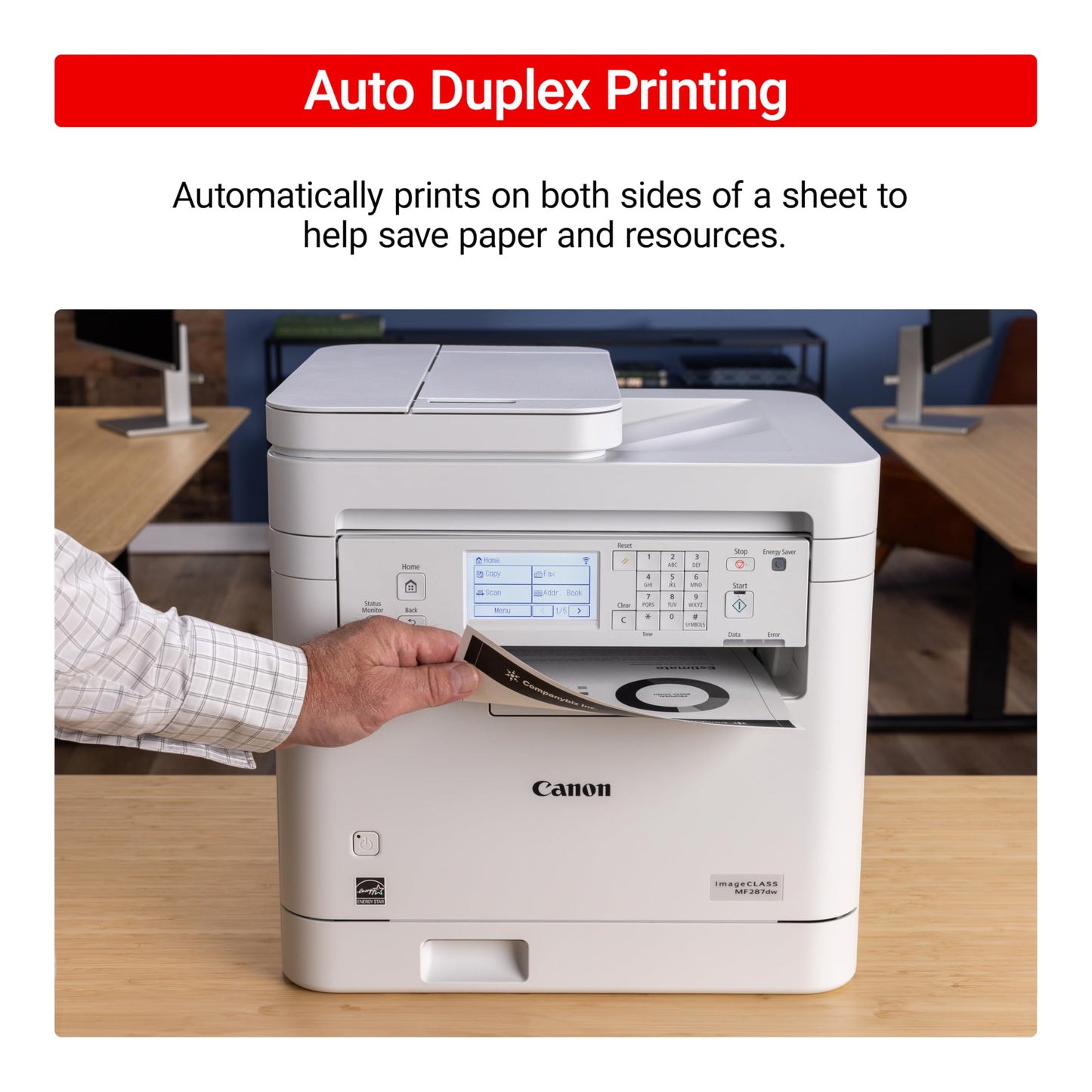 Canon imageCLASS MF287dw - Monochrome, Duplex, Wireless Laser Printer, All-in-One Print, Copy, Scan, Fax, Auto Document Feeder, 1 Year Limited Warranty, 35 PPM, White