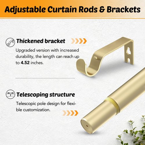 GEEBOBO Gold Curtain Rods for Windows 66 to 120 Inch, 1 Inch Adjustable Heavy Duty Decorative Window Curtain Rod, W1 (Gold, 32"-120")