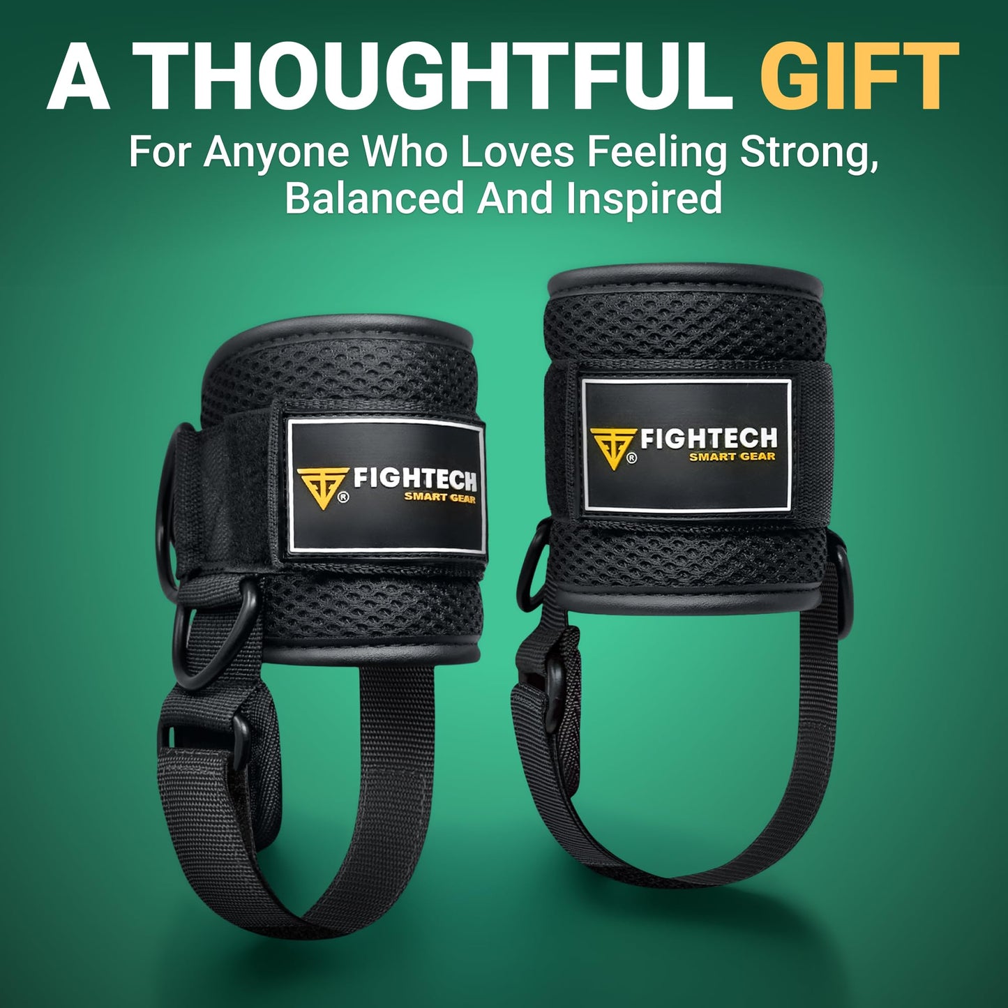 FIGHTECH Ankle Straps Cable Machine Attachment for Gym - Cable Kickback Ankle Straps - Padded Ankle Cuffs for Glute Kickbacks and Leg Workouts (Black PRO)