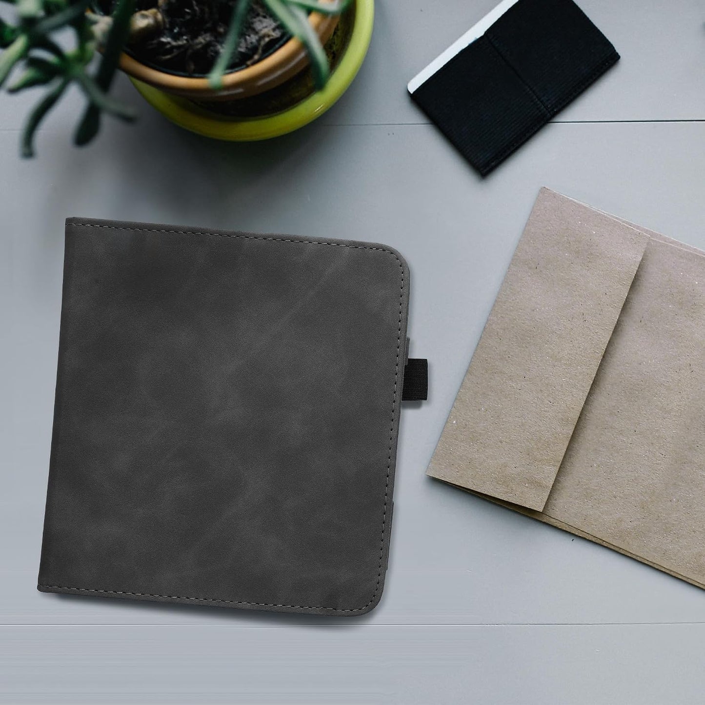 Classic Dark Grey Faux Nubuck Leather Case for Kobo Libra - e-Reader Flip Cover