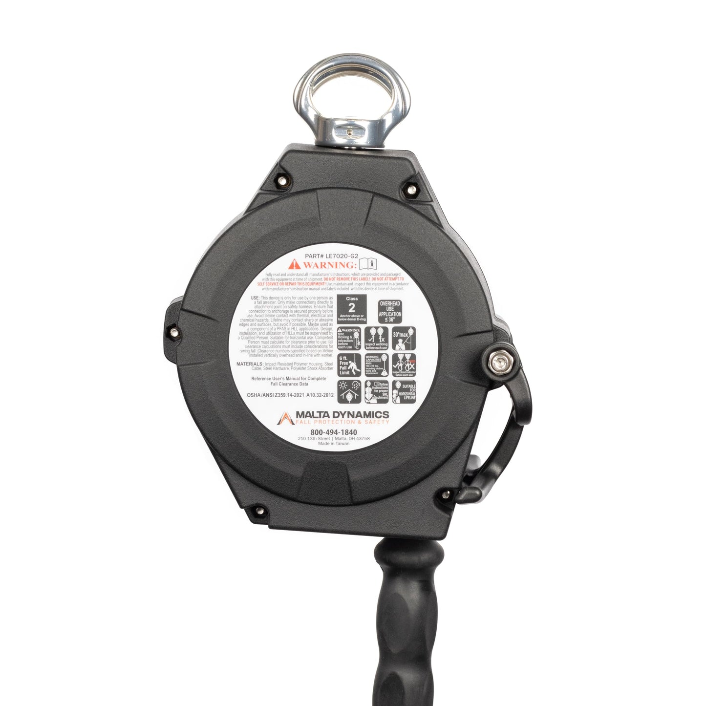 Malta Dynamics Edgehog Self Retracting Lifeline – 20’ Leading Edge Fall Protection Yoyo Cable, Class 2 Retractable Lanyard with Quick-Action Brake, OSHA and ANSI Compliant Safety Lanyard