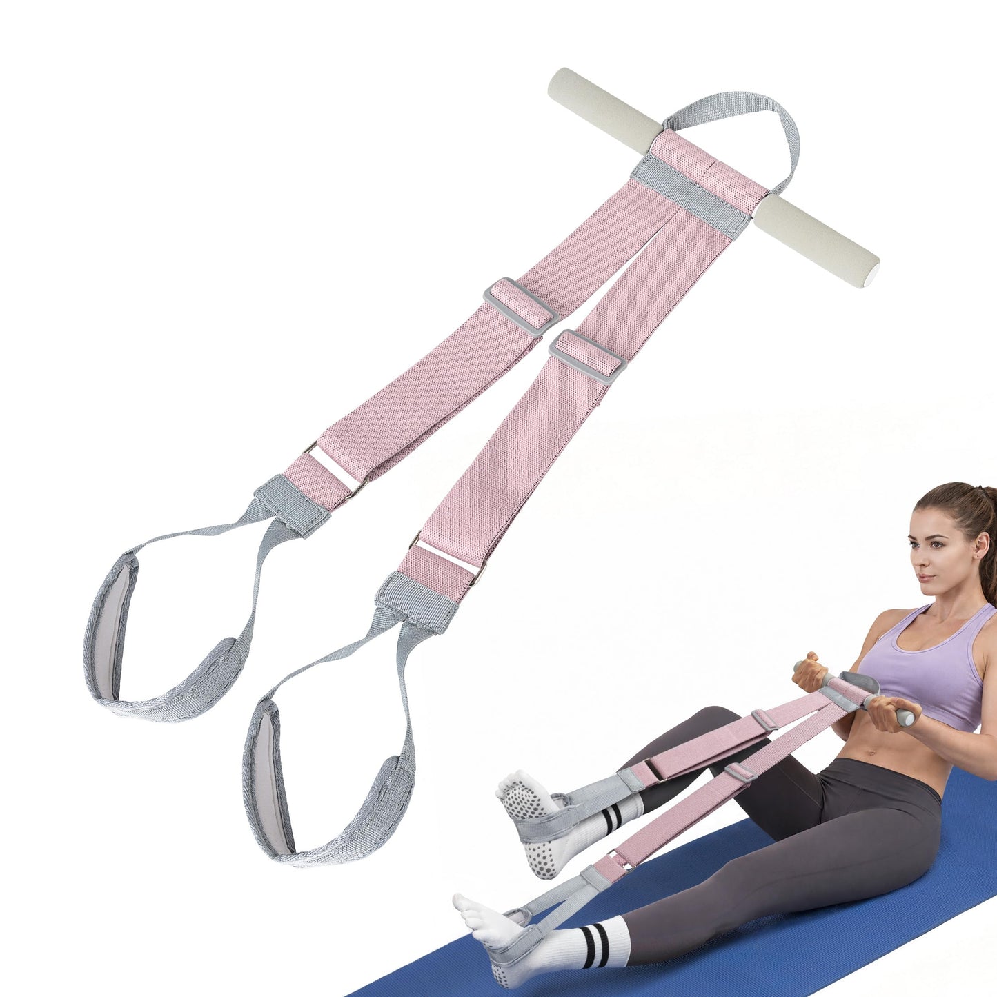VULKEN Foot Pedal Resistance Band for Women Core Workout. Adjustable Fabric Resistance Band with Handles 150lb Full-body Elastic Excercise Band for Arm leg Muscle Training Stretching Home Gym Equiment