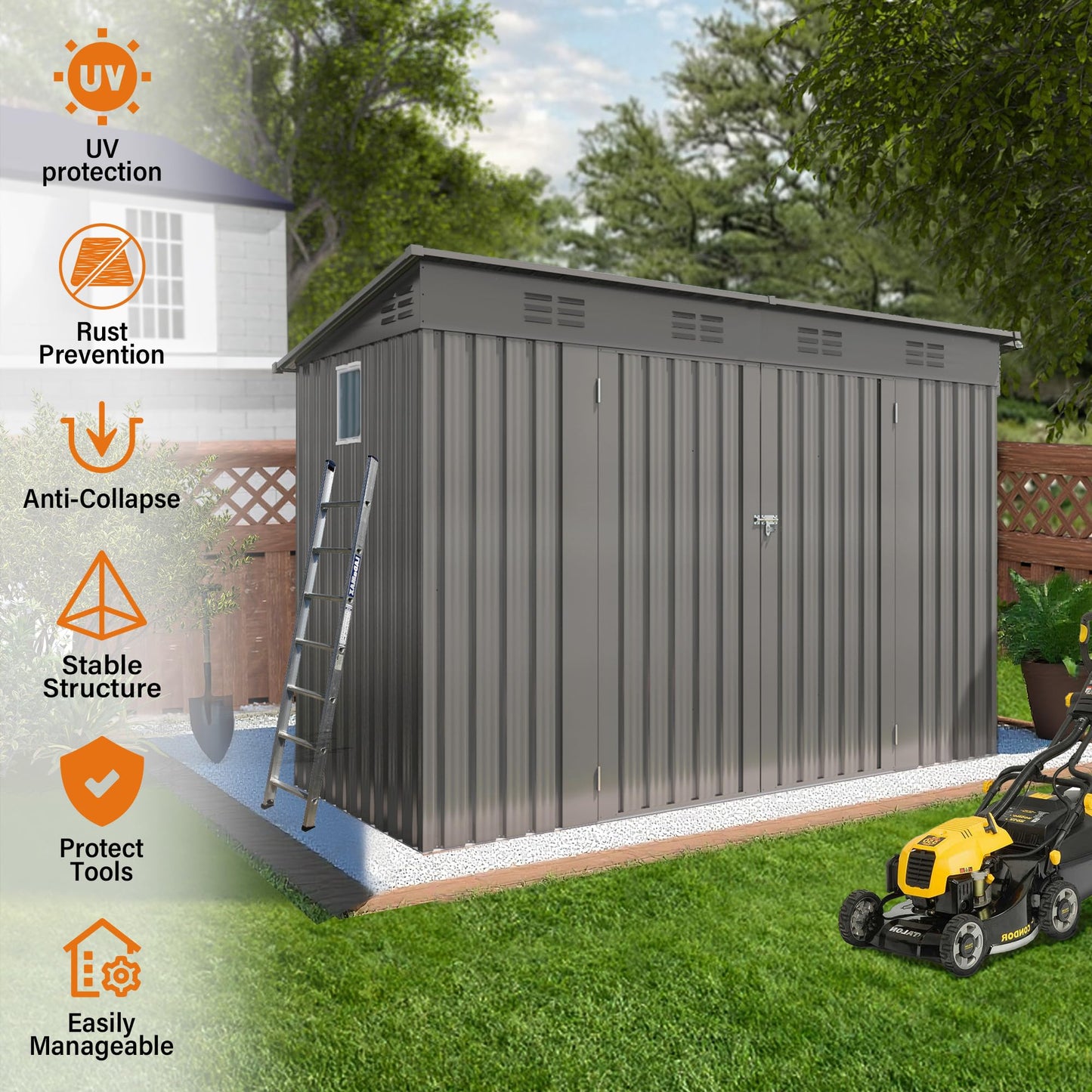 Outdoor Metal Storage Shed, Galvanized Steel Garden Shed with Sloped Roof & Vents, Waterproof Rust-Resistant Backyard Tool Shed for Patio Lawn Garden Trash Can Storage, Easy Assembly