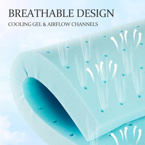 Eiayeebil Memory Foam Mattress Topper - 3 Inch Gel-Infused Ventilated Full Size in Soft Blue
