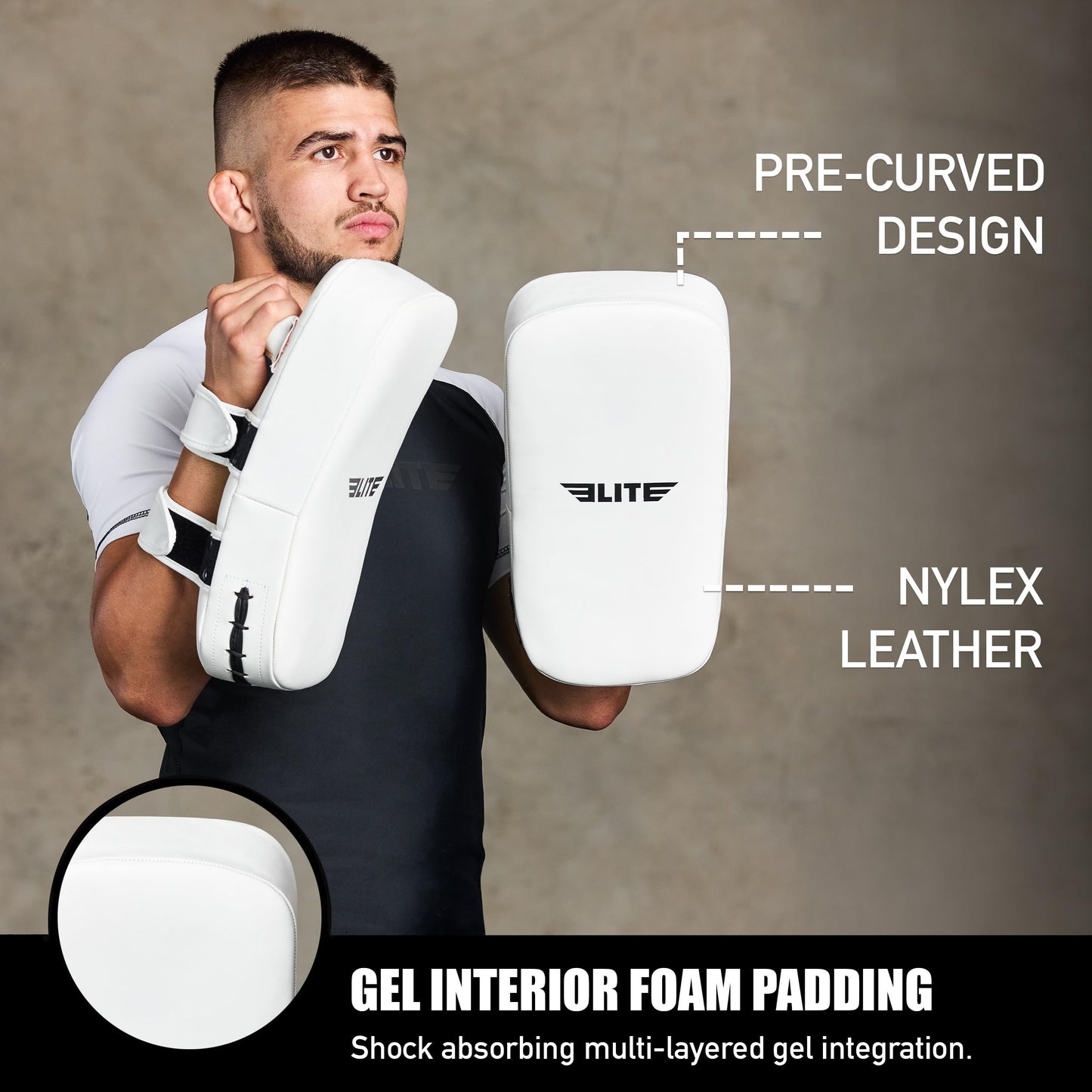 Elite Sports Muay Thai Kickboxing Training Pad for Kickboxing,MMA,Taekwondo,Karate. Ideal for Punches,Knees, and Kicks in Martial Arts Training (Solid White)
