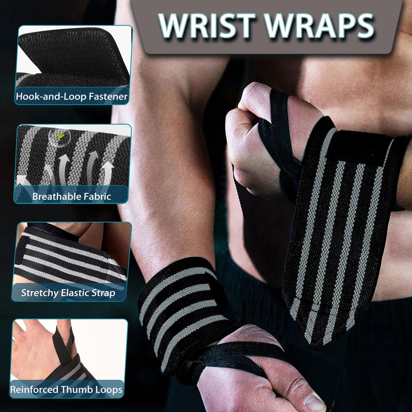 WanOneGrip Wrist Wraps for Weightlifting Gym 18" Wrist Straps Support for Heavy Duty Thumb Loop for Powerlifting,Bench,Training,Elastic Wrist Brace Straps Lifting for Men & Women Work Out