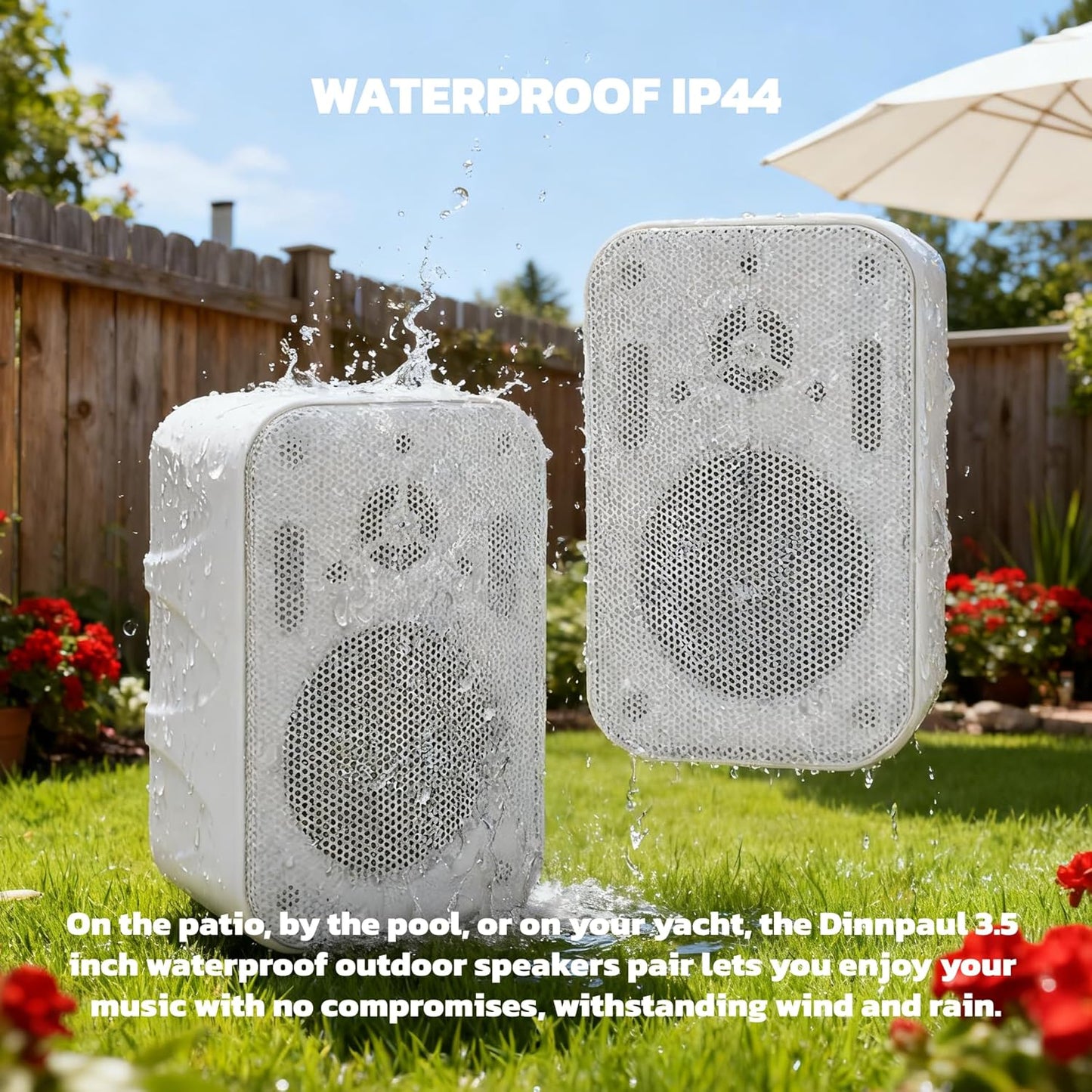 Diinpaul 3.5 inch Outdoor Speakers Wired, Waterproof Wall Mount Speakers, Ideal for Patio, Poolside, Garage, Pair