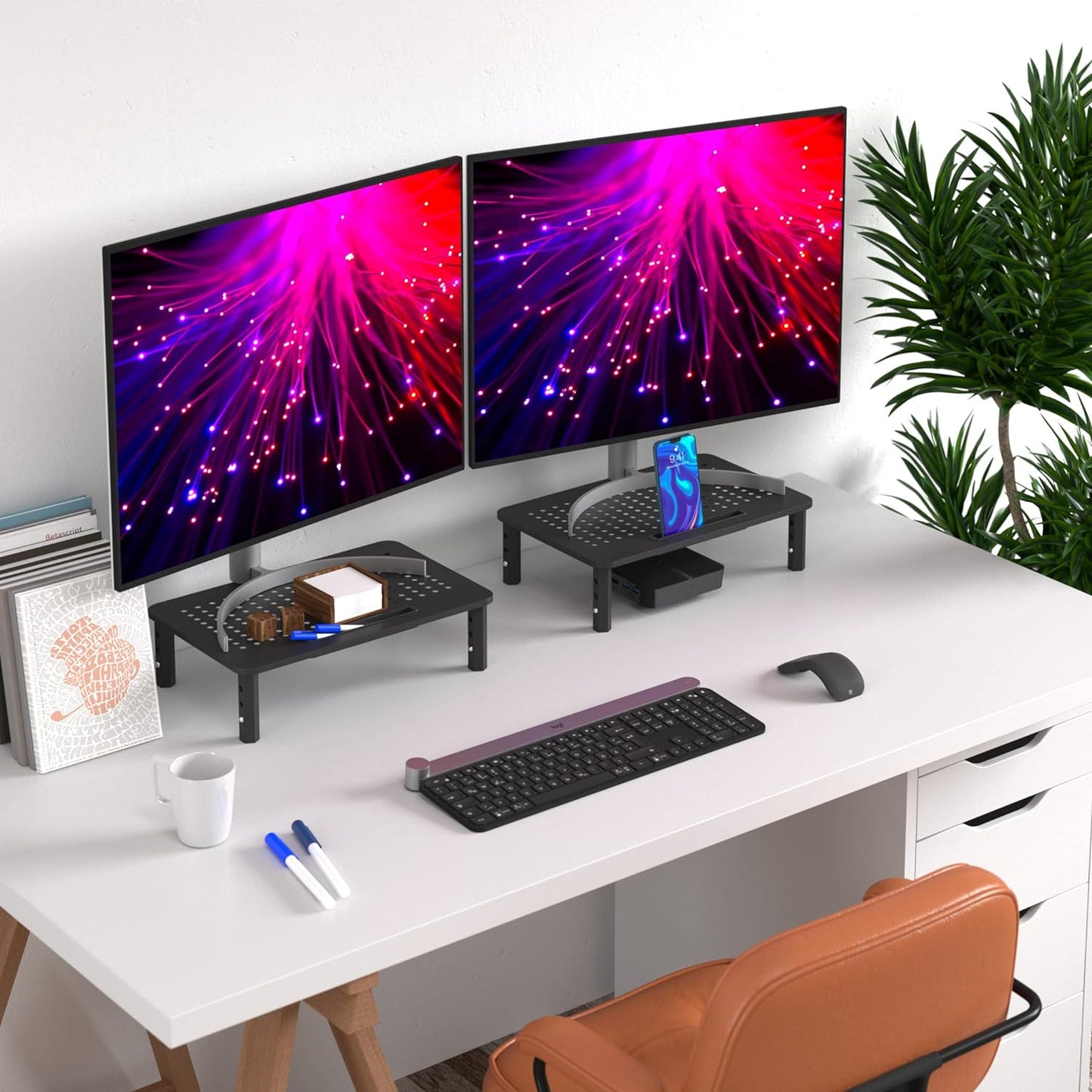 2 Pack EVOOMI Back Saver Monitor Stand for Desk - Monitor Riser - Anti-Skid HD Hexagonal Steel Computer Stand - Free