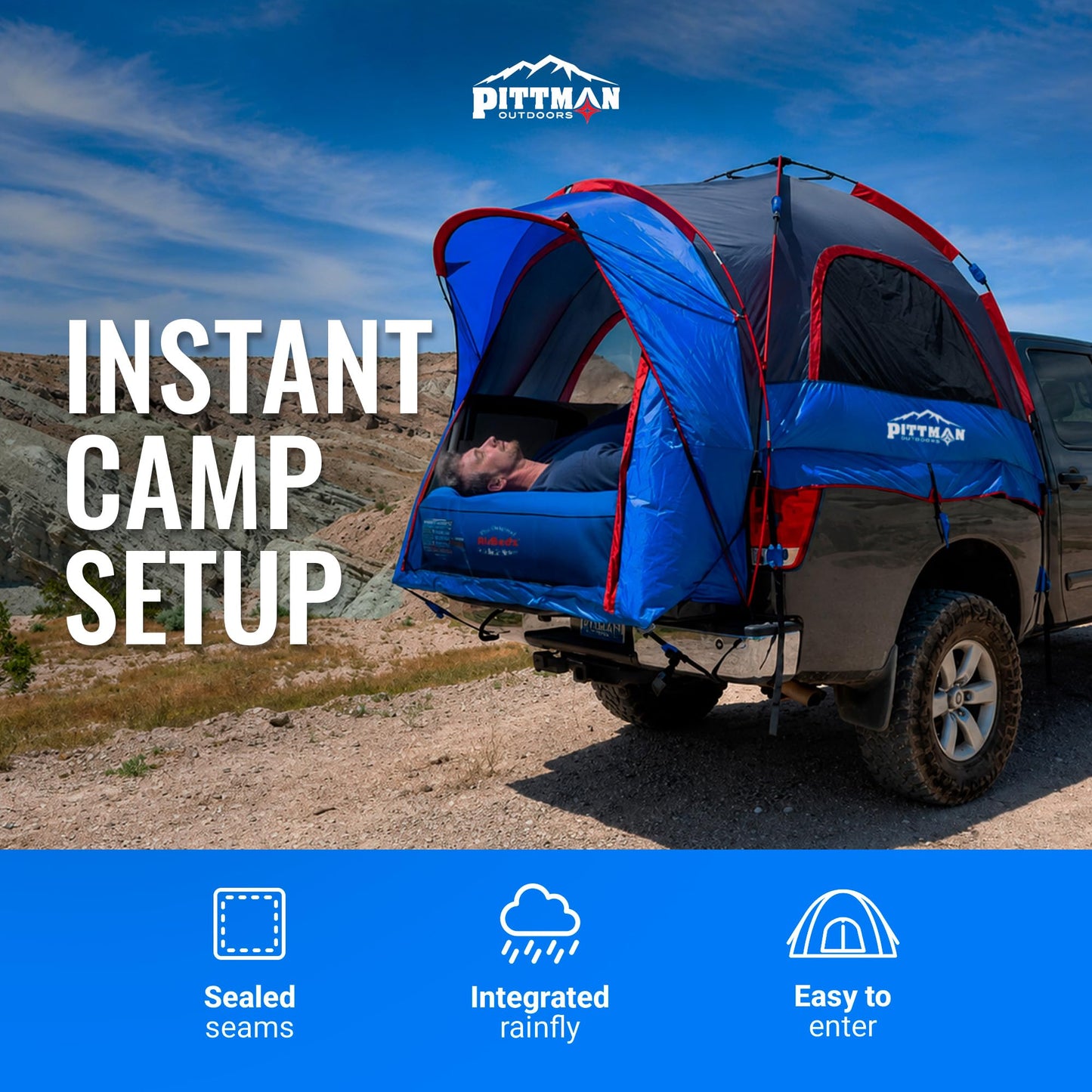 Pittman Outdoors Truck Bed Tent – EZ-UP Easy Assembly Truck Tent for Camping with Rain Fly, Extra Wide Entry, Oversize Air Mesh & Porch Cover – Premium Truck Bed Camp - 5.5 ft - 5.8 ft