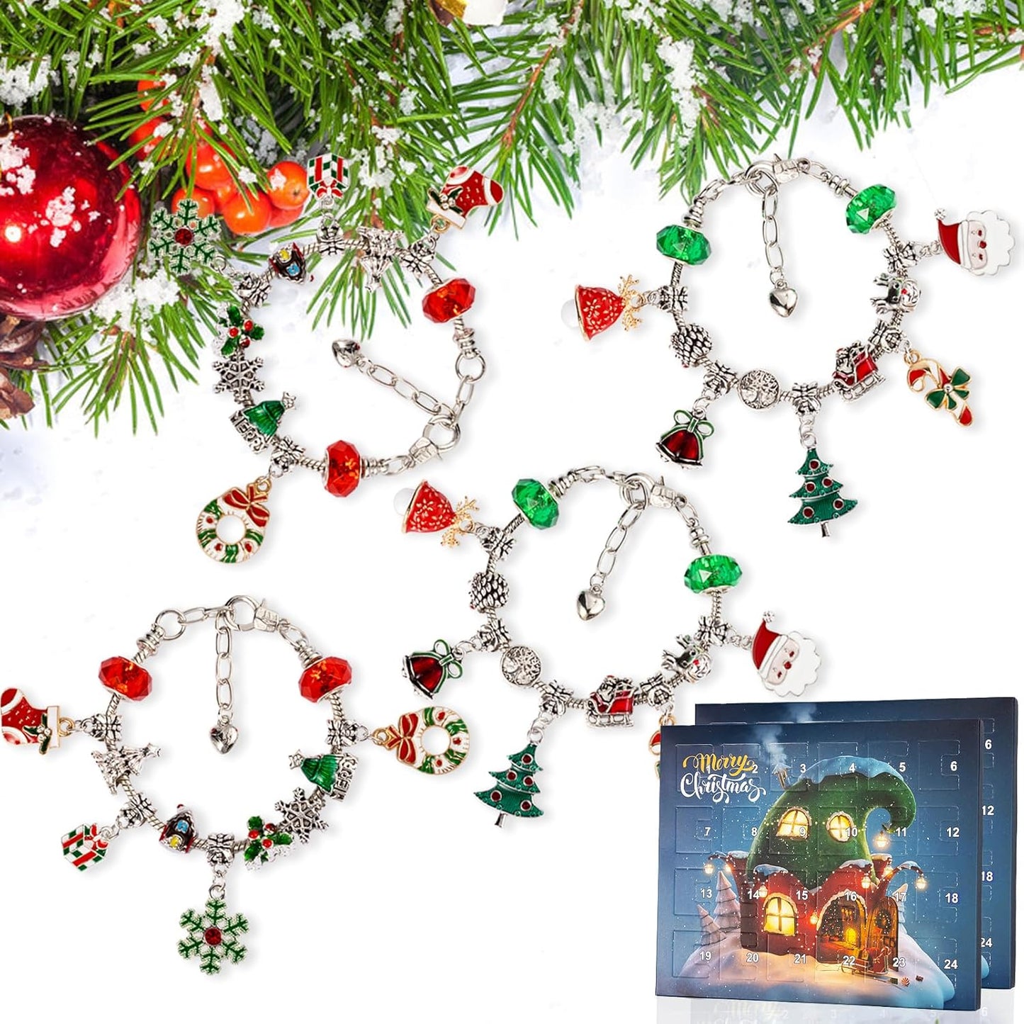 OuMuaMua Christmas Advent Calendar Bracelets - 24-Day DIY Jewelry Kit with 44 Charms for Girls & Teens