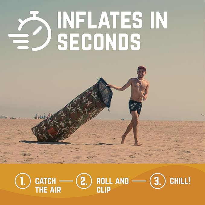 Chillbo Shwaggins Inflatable Couch – No-Pump Setup, Ripstop Polyester, Stability Pegs, Fun Prints, Portable Air Lounger for Beach, Camping, Festivals, and Tailgating - Urban Camo