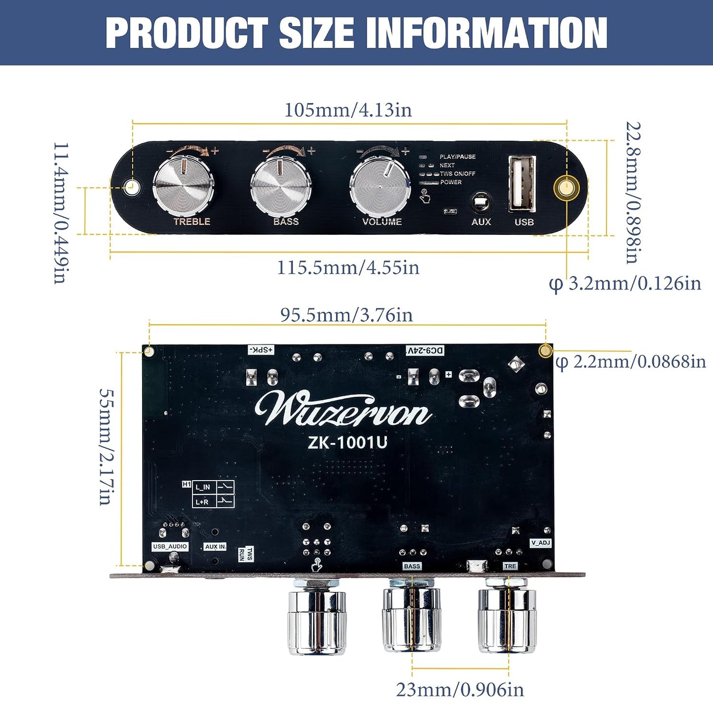 Qoroos 1PC ZK-1001U 100W 9-24V, Mono Amplifier Board with TWS, Mini Audio Amp with Boost Power Output, Vehicle