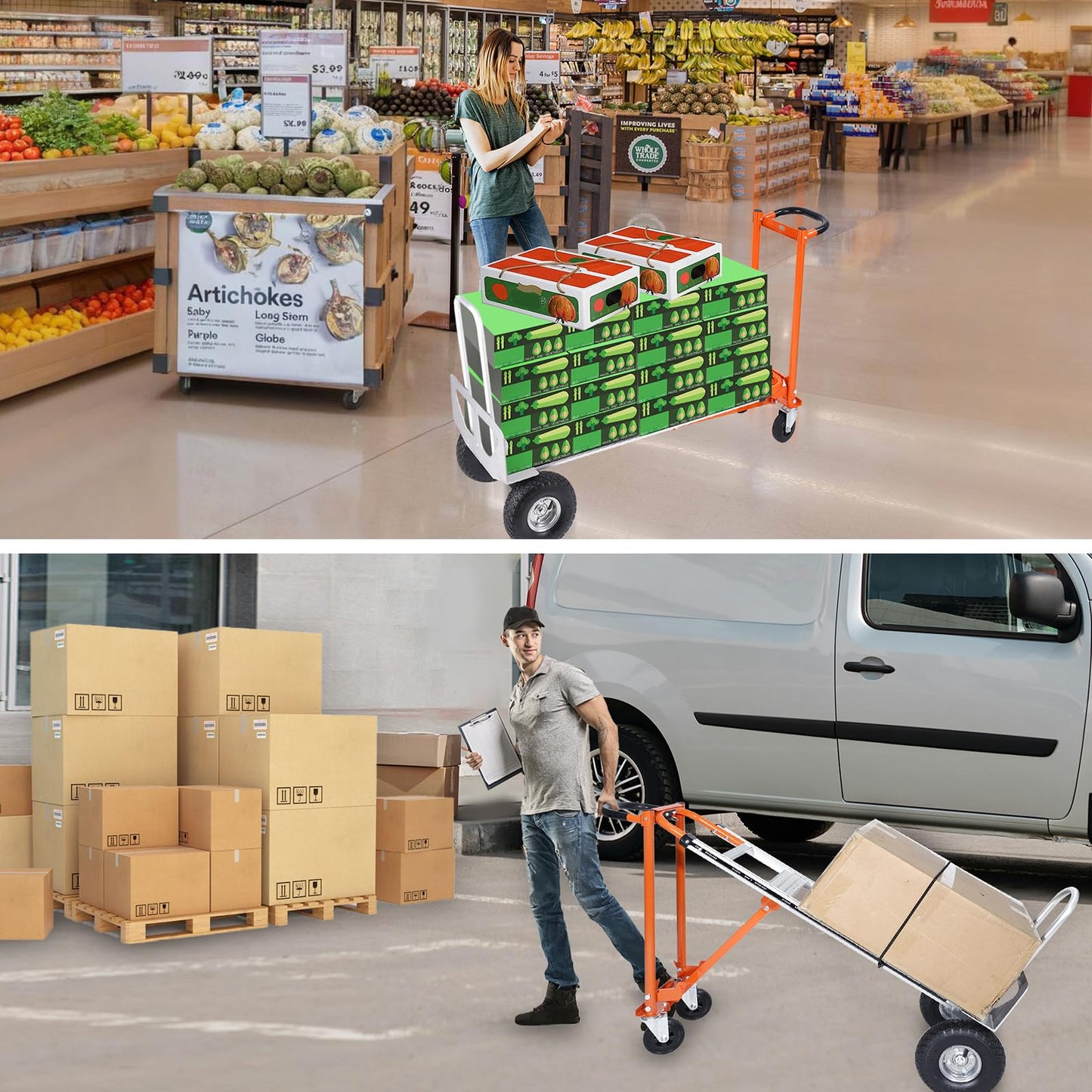 EASYBERG 4-in-1 Heavy Duty Convertible Hand Truck, 770 lbs Capacity Aluminum Folding Hand Truck Dolly Cart with 10" Rubber Wheels, Adjustable for Home, Office, Warehouse, Moving