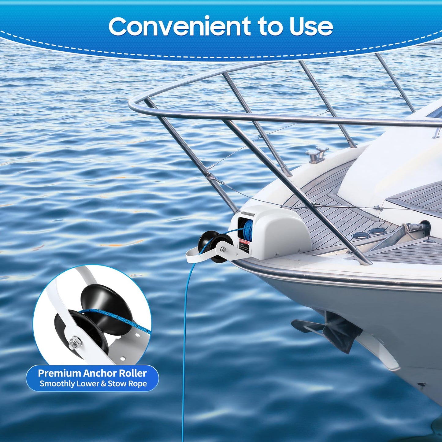 CUBELLIN 12v Electric Boat Anchor Winch 45lbs Capacity Boat Anchor Winch with Remote Control & 100ft Nylon Rope Saltwater Boat Windlass Kit for 24ft Fishing Vessel