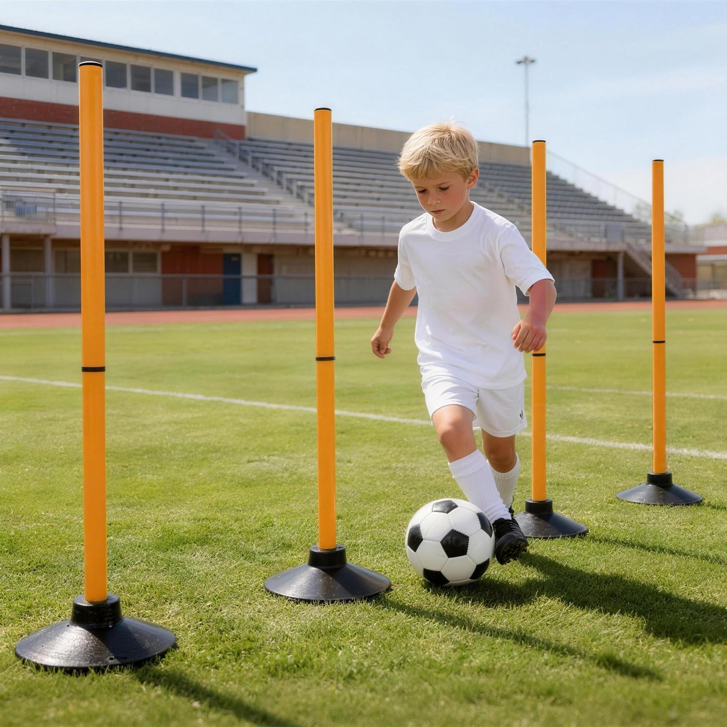TOMAIX 6 FT Agility Poles 6-Pack with Adjustable Height and Detachable Rubber Bases, Speed Training Poles for Soccer, Basketball, Footwork Drills and Pet Training (Orange)
