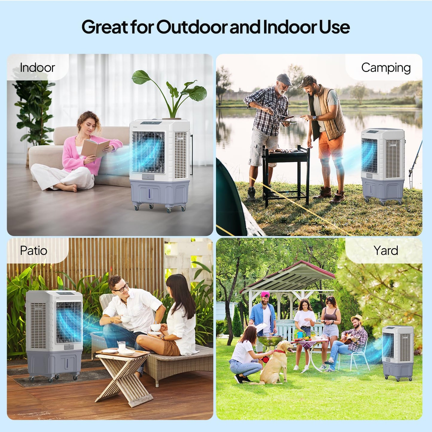 ROVSUN 13.2Gal Portable Swamp Cooler, 4100CFM Evaporative Air Cooler with Auto Oscillating, Remote, 3 Speeds, 7.5H Timer & 4 Ice Packs, 3-IN-1 Humidifying Cooling Fan Indooor Outdoor Patio Garage