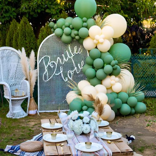 Dark Sage Green Balloons - 110 Pcs 12-Inch Latex Party Balloons with Ribbons for Themed Events