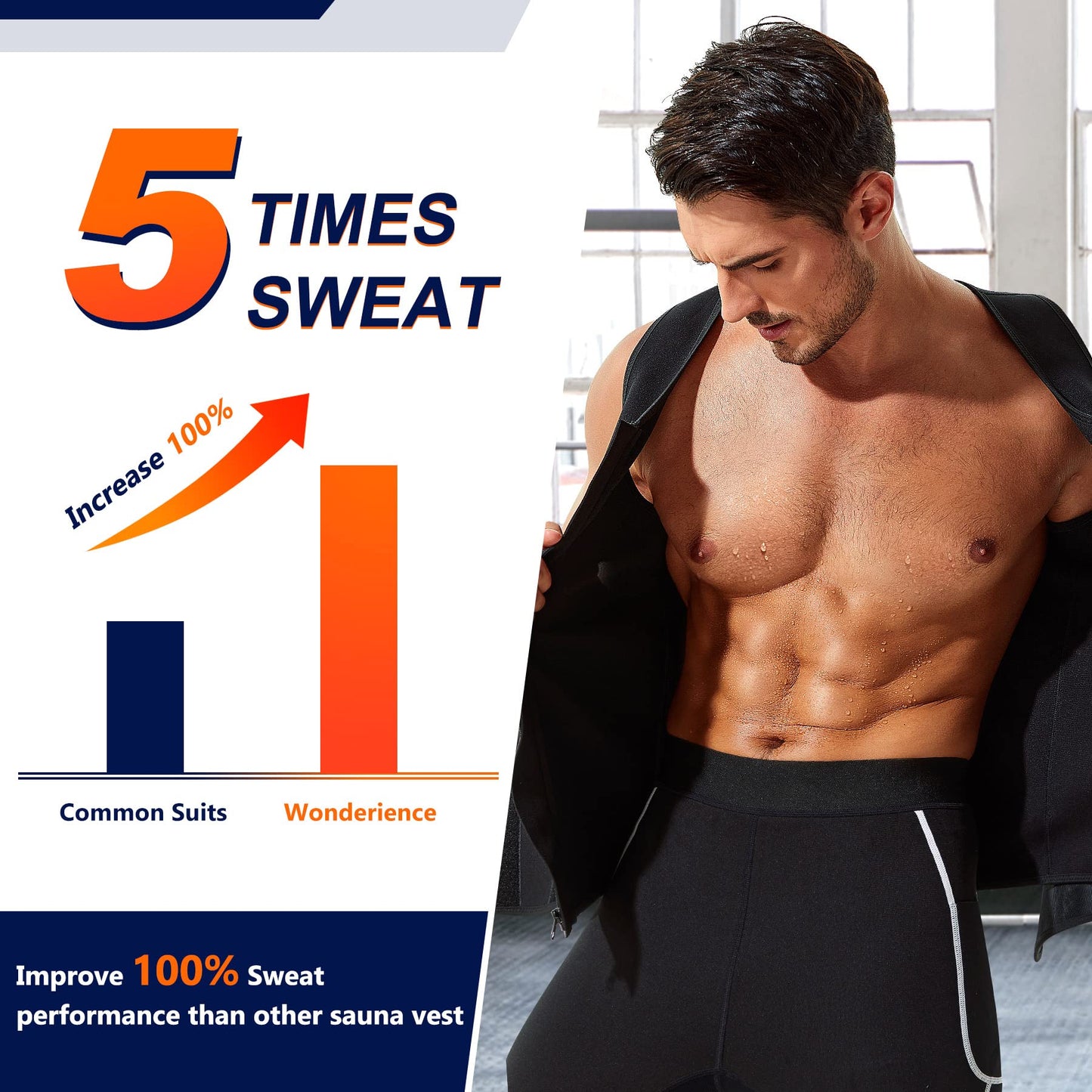 Wonderience Neoprene Sauna Suit for Men Waist Trainer Vest Zipper Body Shaper with Adjustable Belt Tank Top (Black, Large)